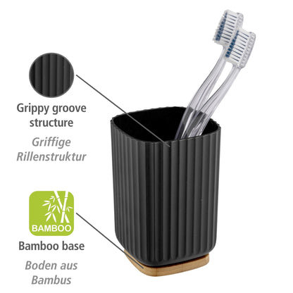 TOOTHBRUSH TUMBLER - ROTELLO - PLASTIC & BAMBOO - BLACK