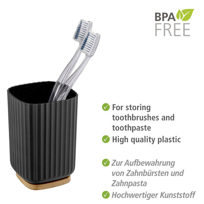 TOOTHBRUSH TUMBLER - ROTELLO - PLASTIC & BAMBOO - BLACK