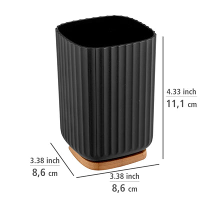 TOOTHBRUSH TUMBLER - ROTELLO - PLASTIC & BAMBOO - BLACK