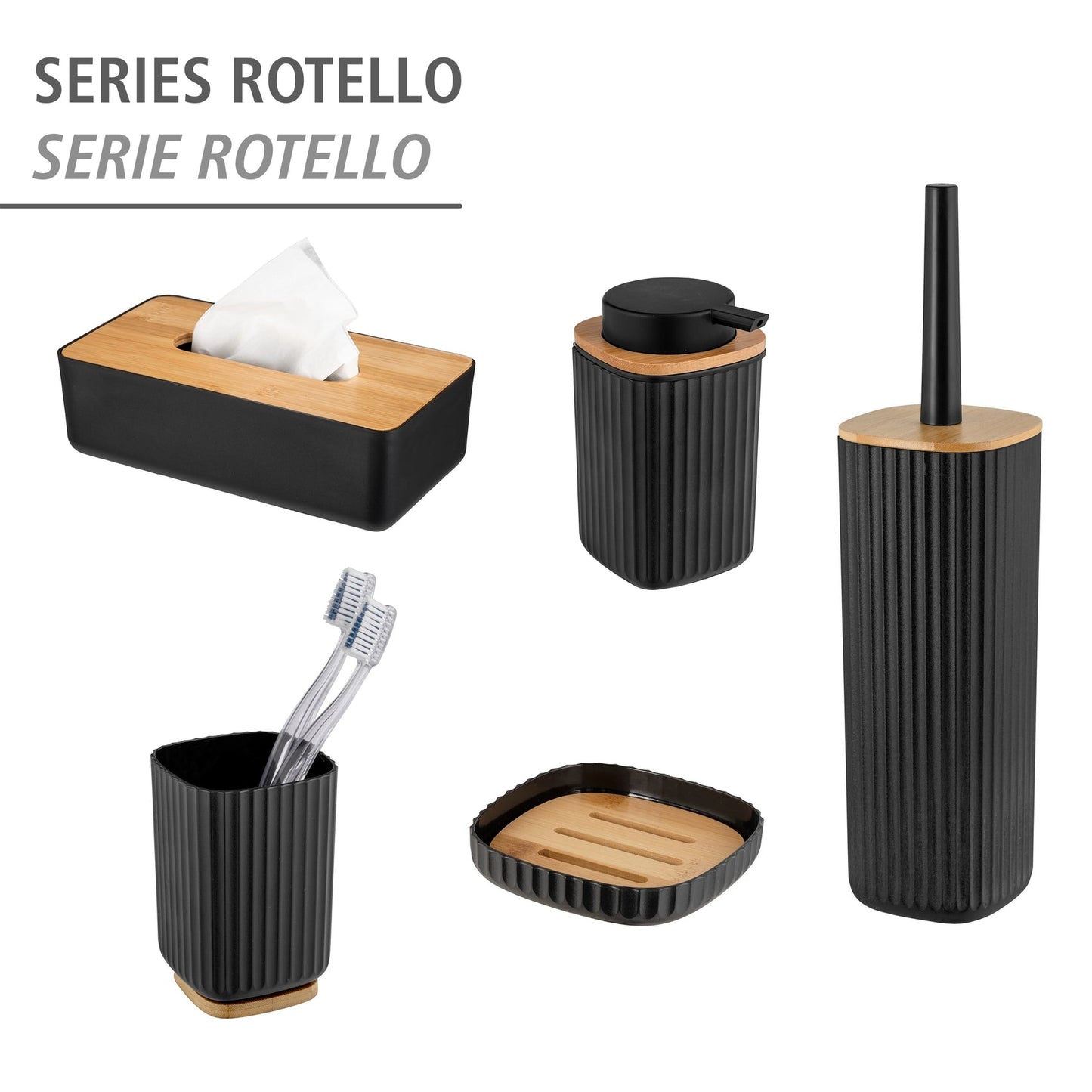 TOOTHBRUSH TUMBLER - ROTELLO - PLASTIC & BAMBOO - BLACK