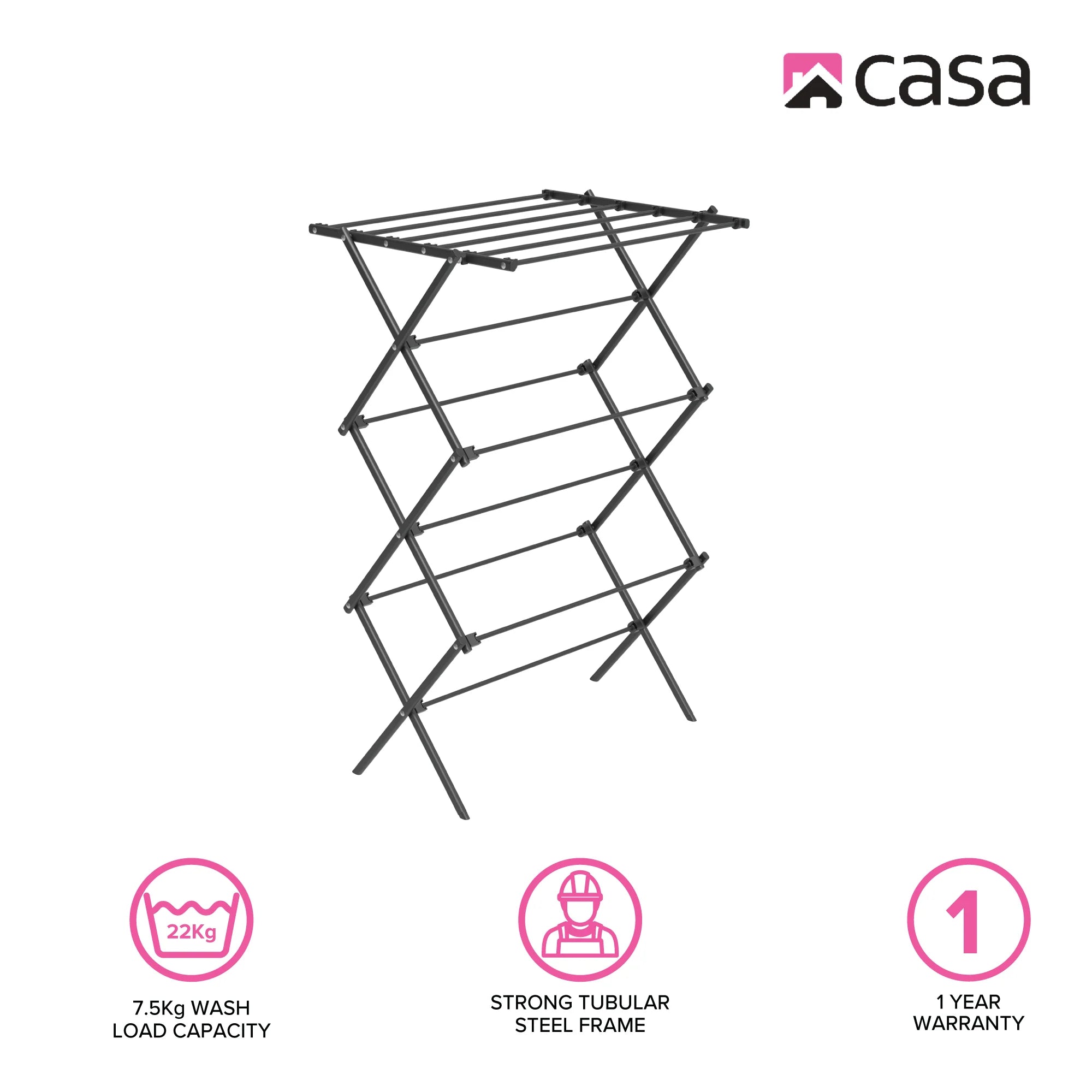 3-Tier Clothes Drying Stand | Metal | 9.5m Space | Foldable | Black