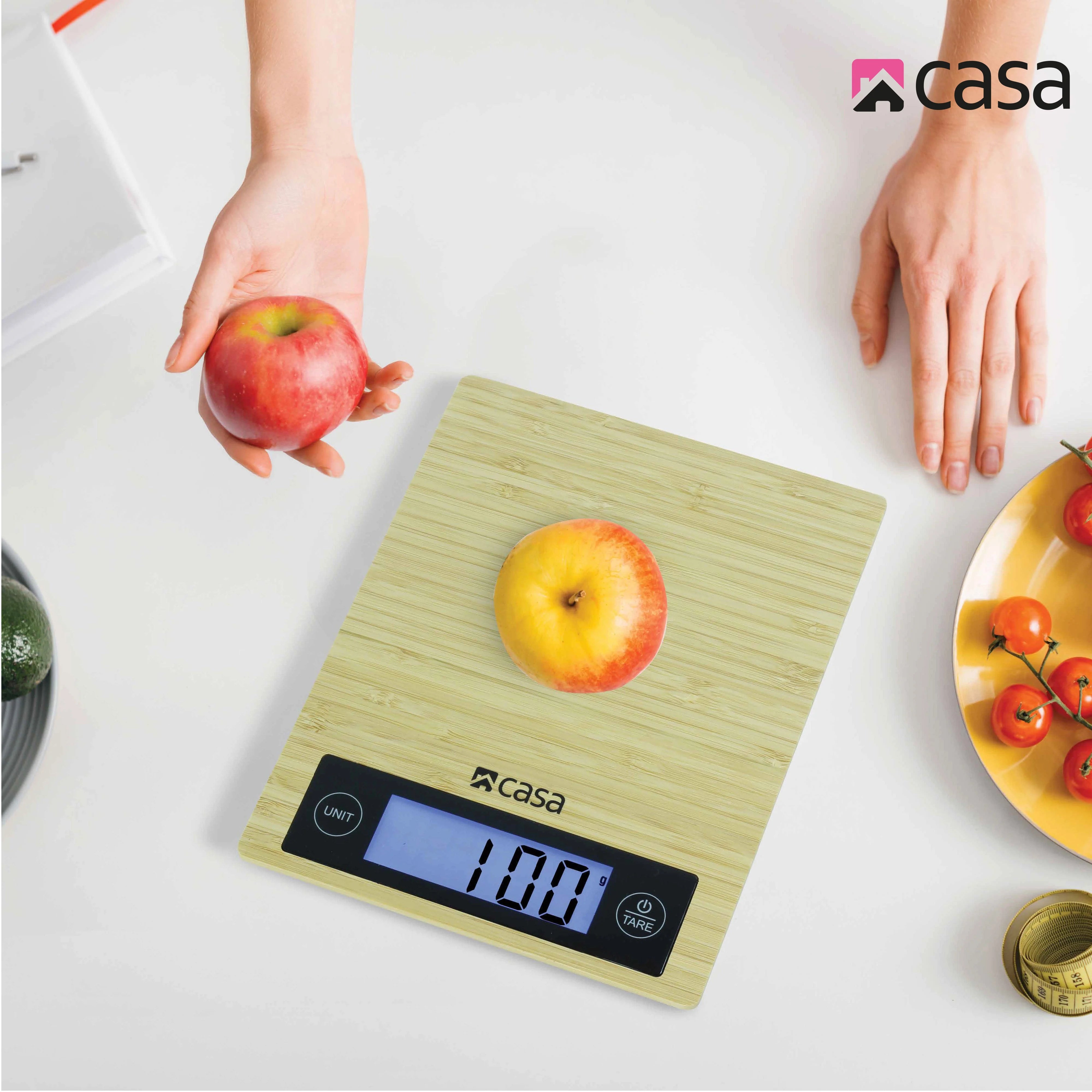 Kitchen Digital Scale - Bamboo - Large Backlit Display