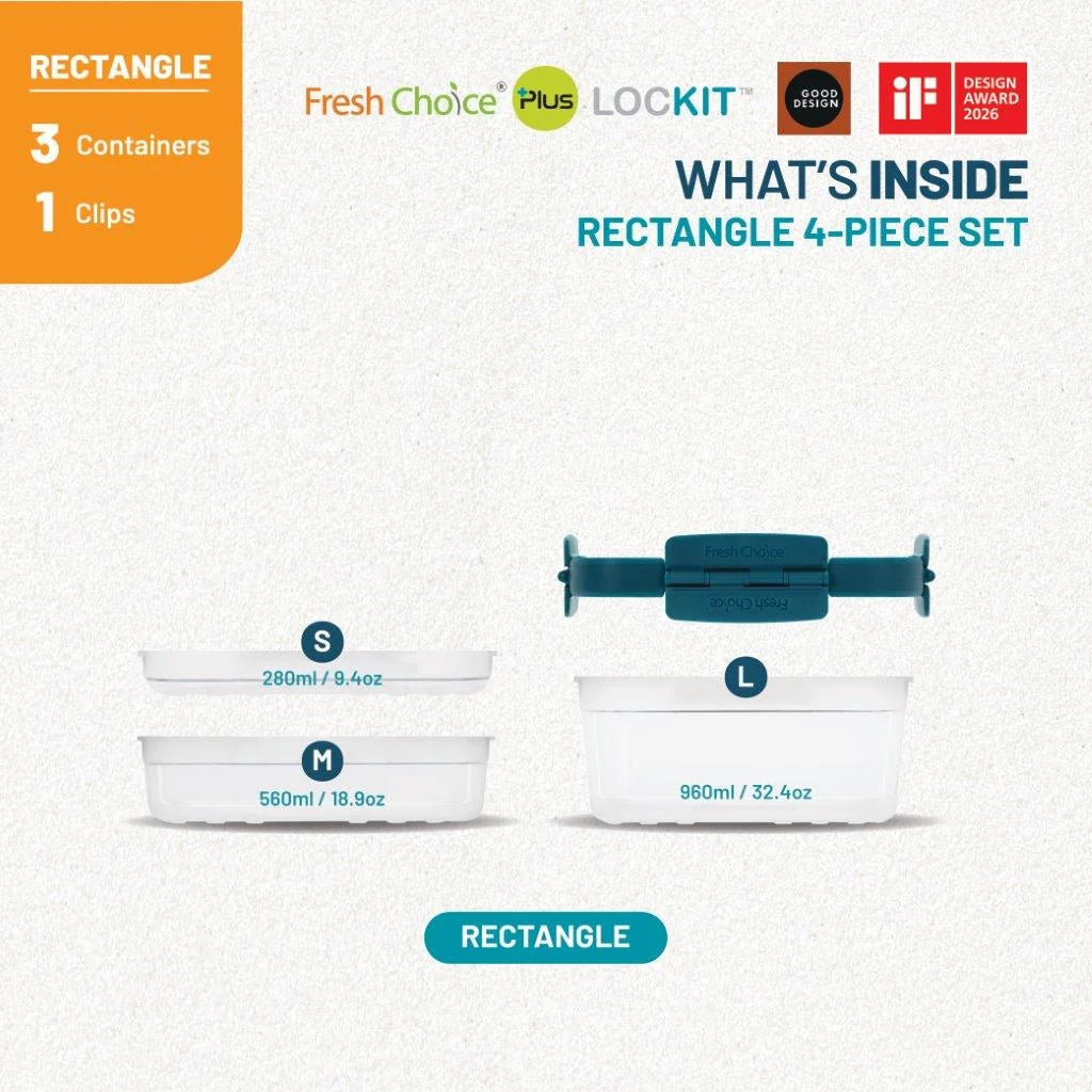Fresh Choice | Lockit Rectangle Midi 4-Piece Set | Modular Food Storage