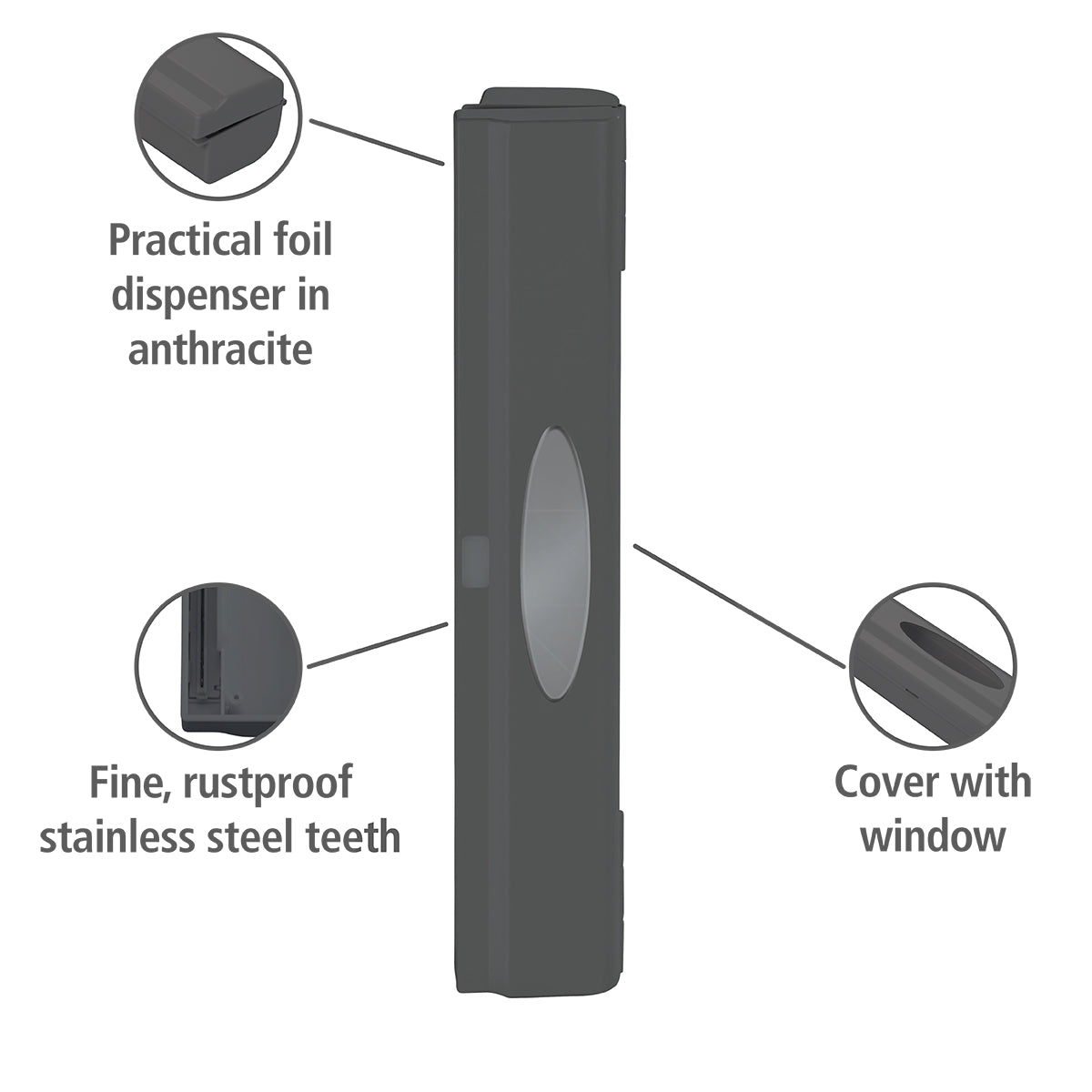 Foil / Cling Wrap Dispenser Cutter 1-Click - Charcoal