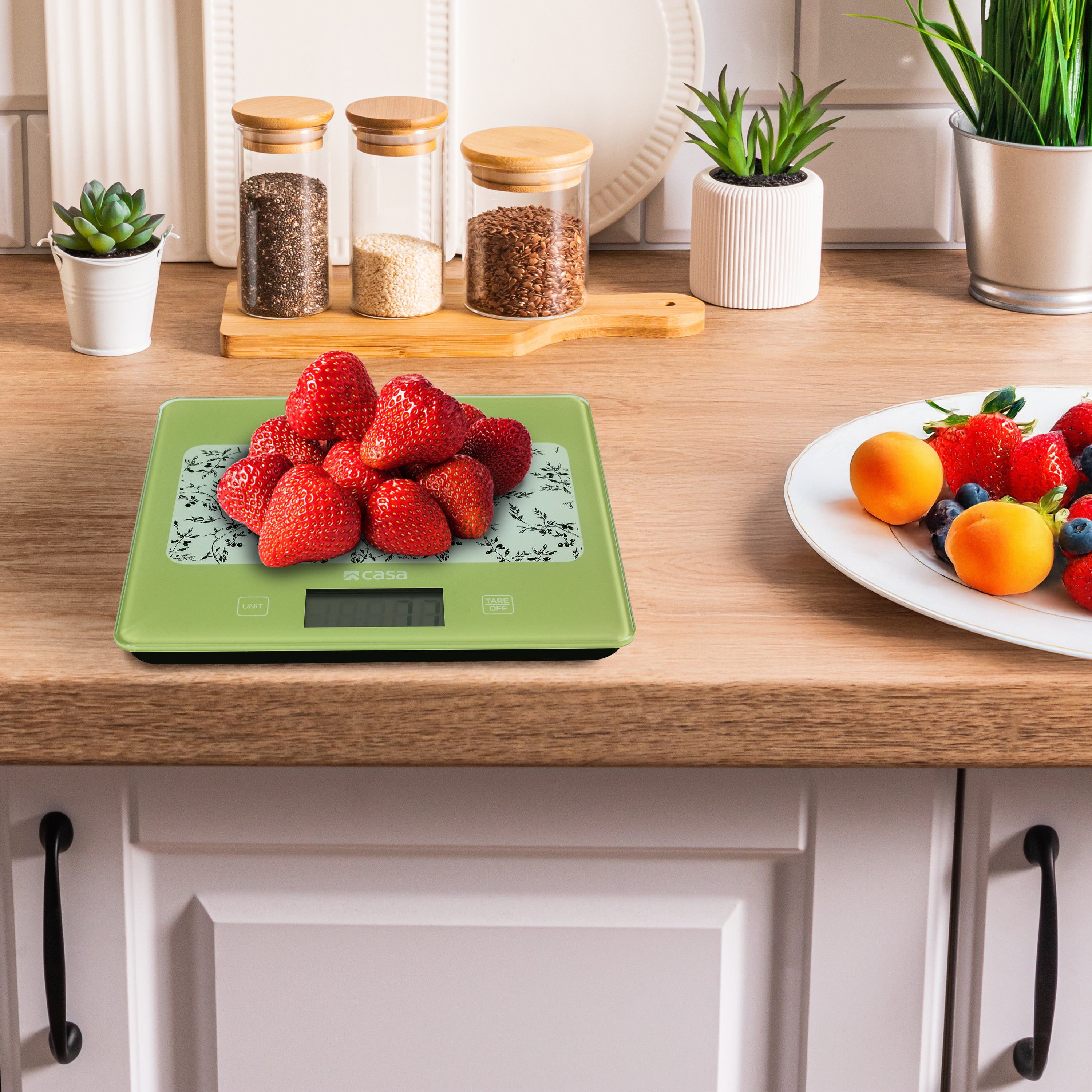 Kitchen Digital Scale - Glass - Green With Olives Design