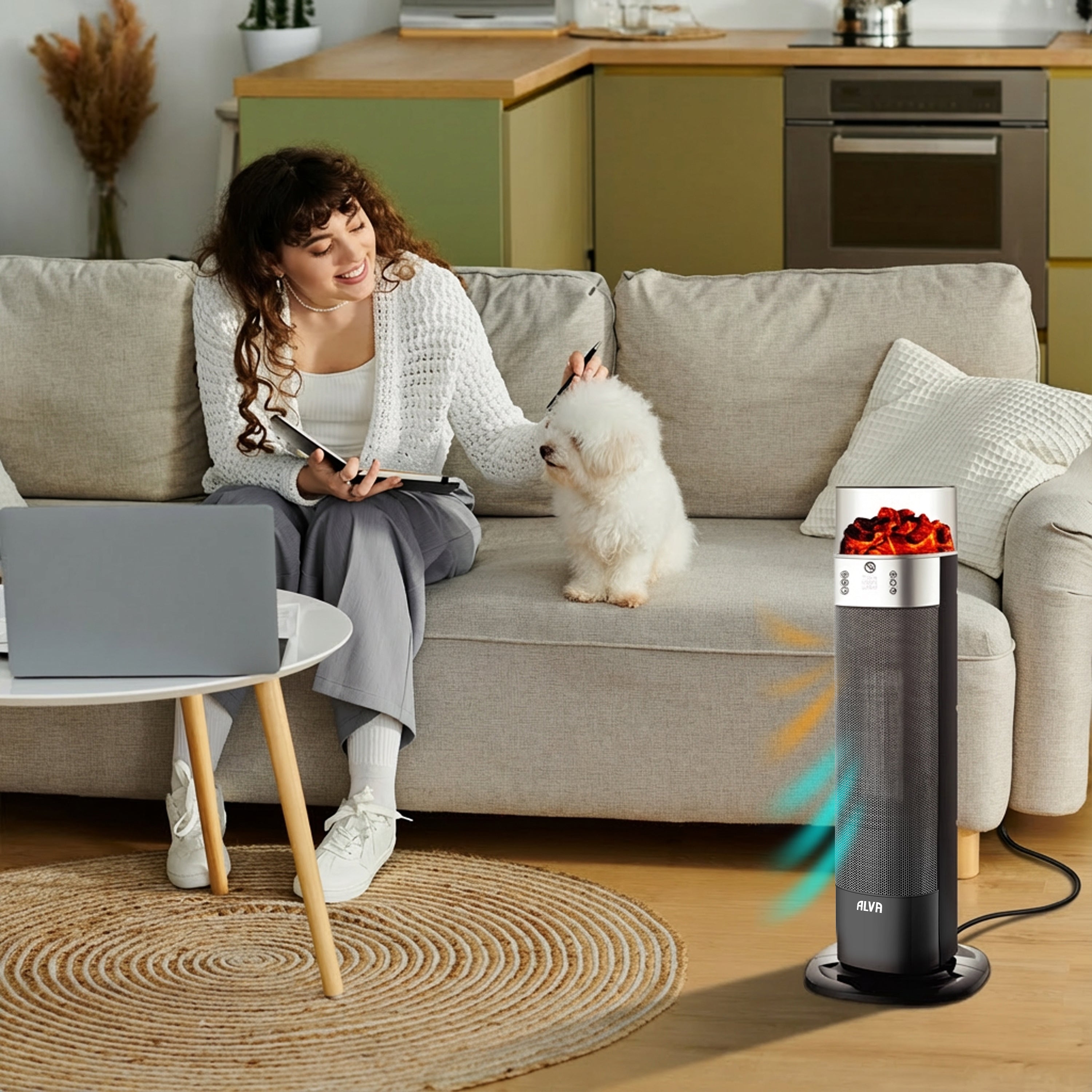 Electric Tower Fan Heater | Flame Effect Design | Remote Control