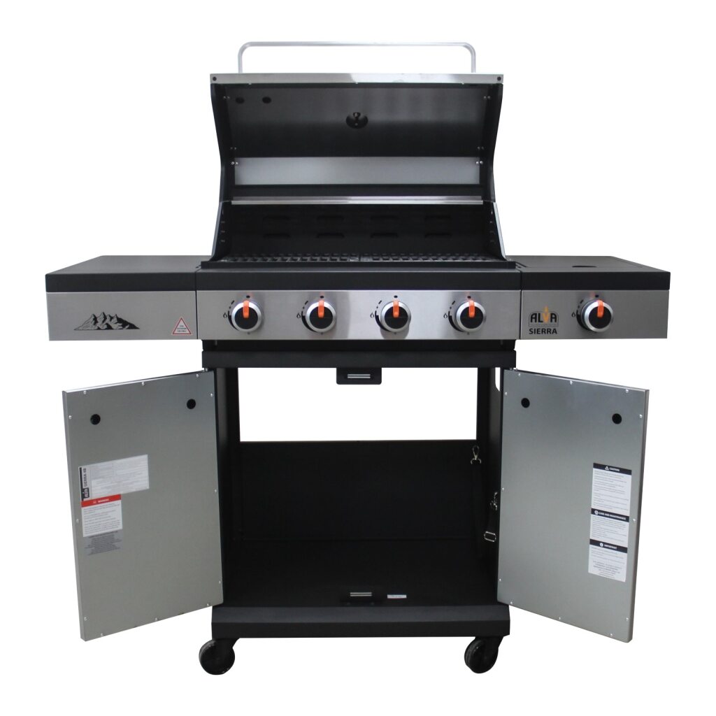 Sierra 4-Burner BBQ With Side Burner – Stainless Steel / Black + FREE TOOL SET