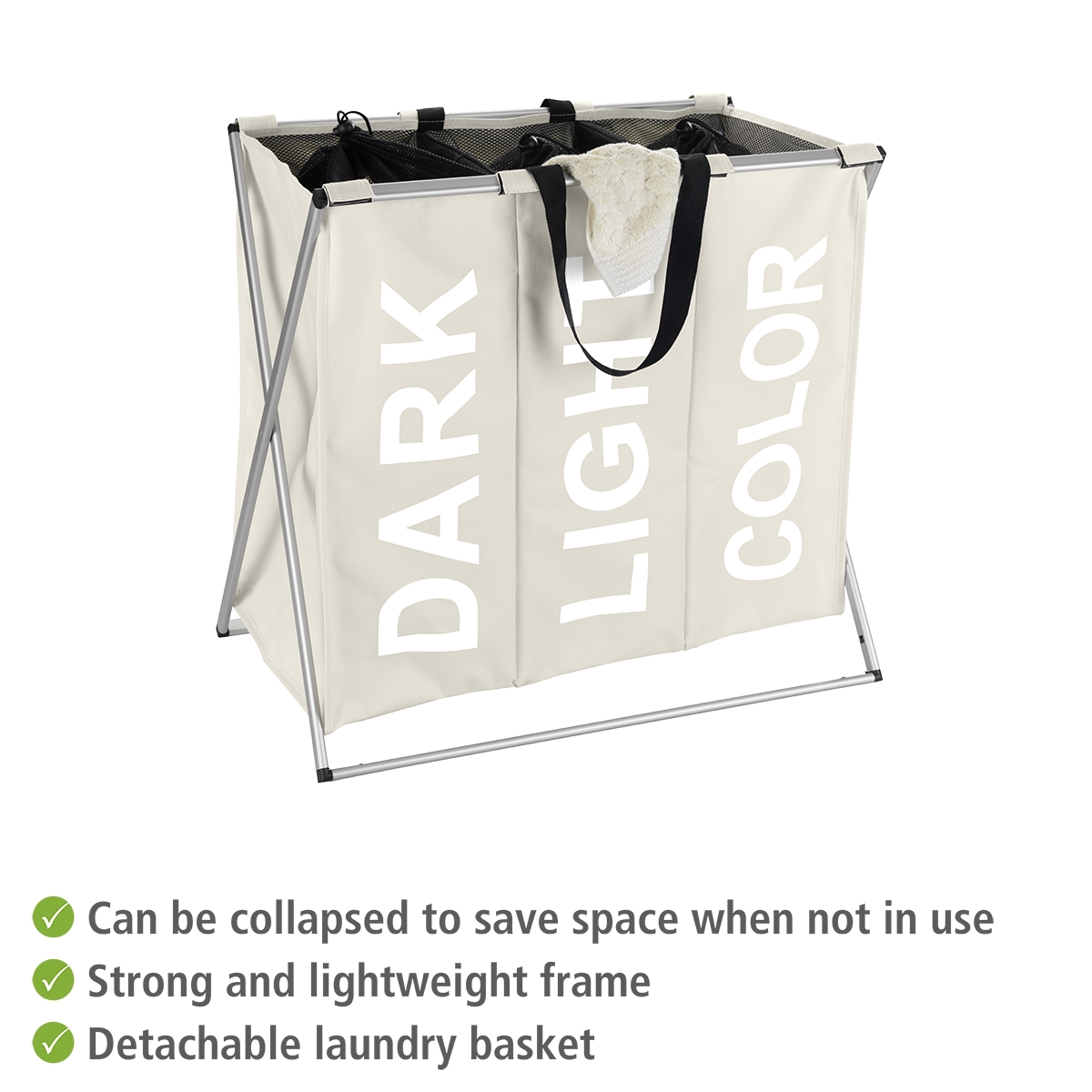 Laundry Basket 130L - 3x43L 3-Section - Trio - Beige