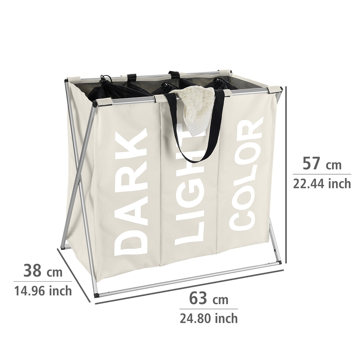 Laundry Basket 130L - 3x43L 3-Section - Trio - Beige