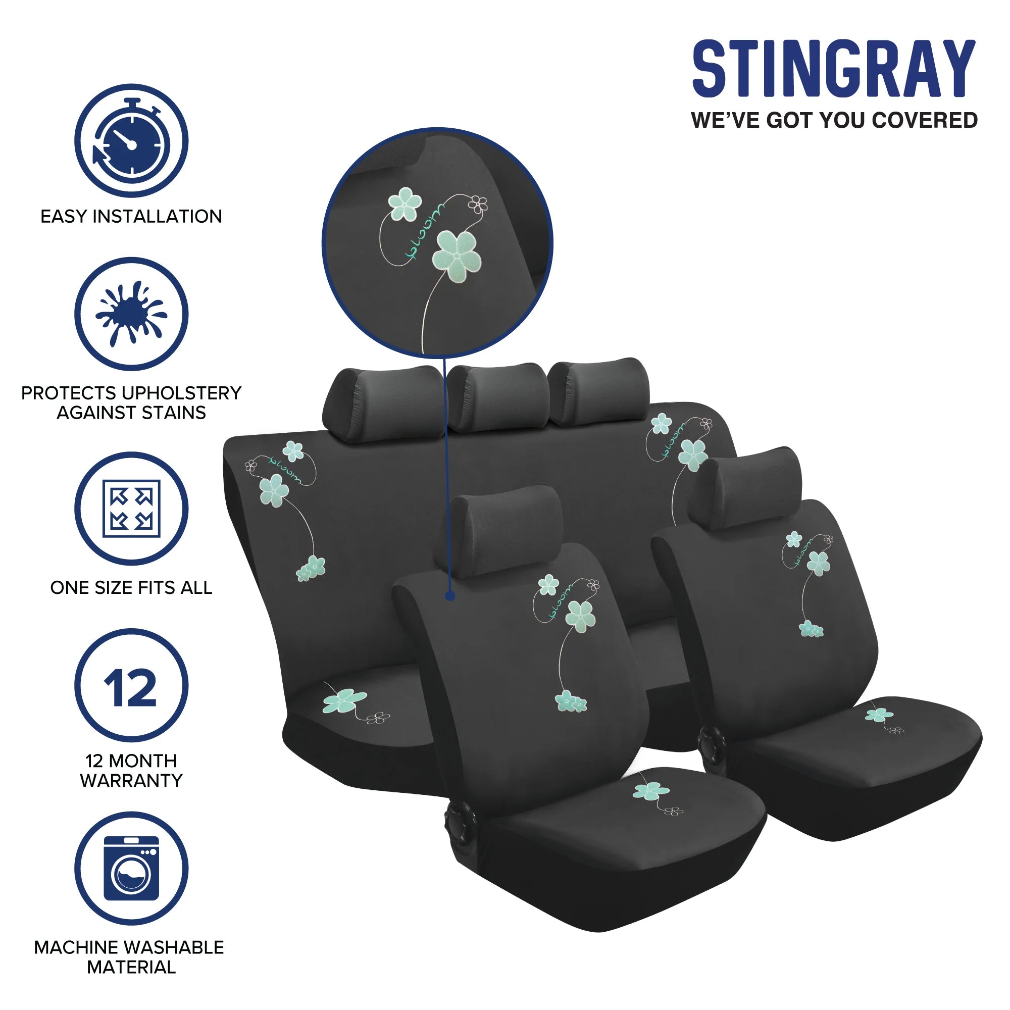 Stingray Blossom Car Seat Cover Set – 11 Piece