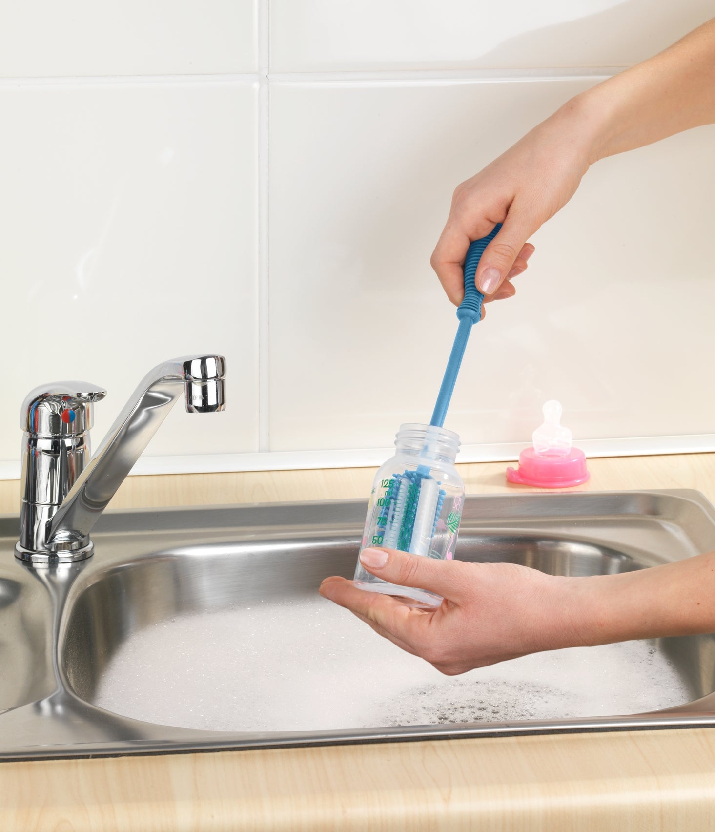 Washing-Up & Bottle Brush - Silicone - 25cm - Blue