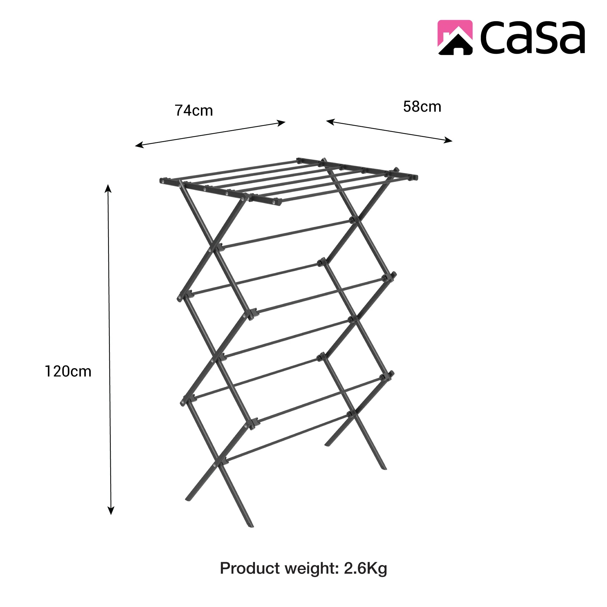 3-Tier Clothes Drying Stand | Metal | 9.5m Space | Foldable | Black