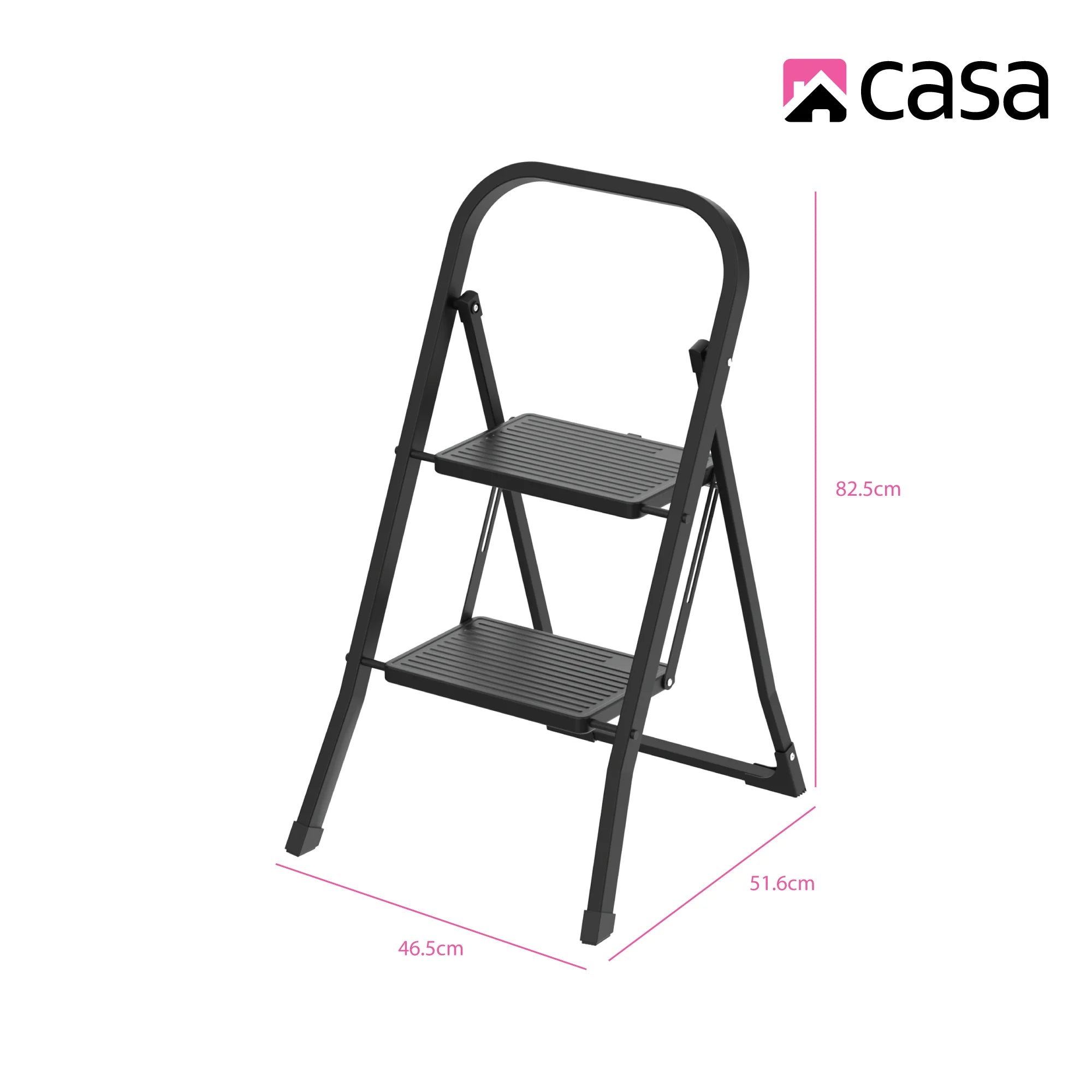 Folding Step Ladder - Steel & Plastic - 2 Steps - Black