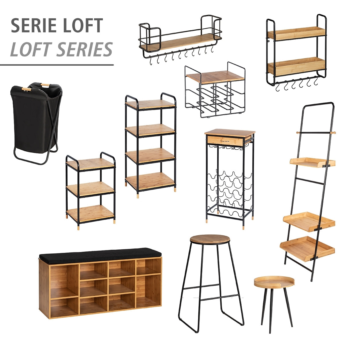 3-TIER SHELVING UNIT - LOFT - METAL & BAMBOO