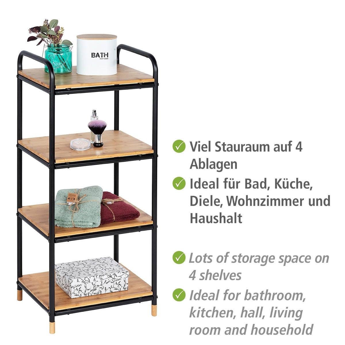 4-Tier Shelving Unit - Loft - Bamboo & Metal