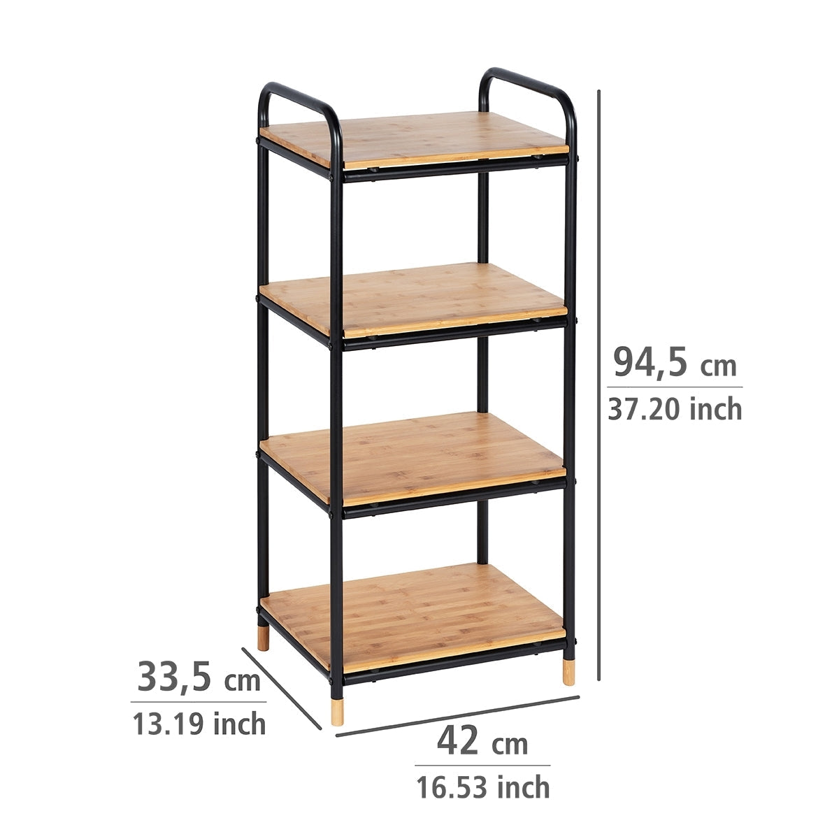 4-TIER SHELVING UNIT - LOFT RANGE - BAMBOO & METAL