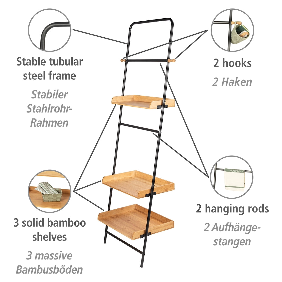 STANDING SHELF - LOFT - METAL & BAMBOO