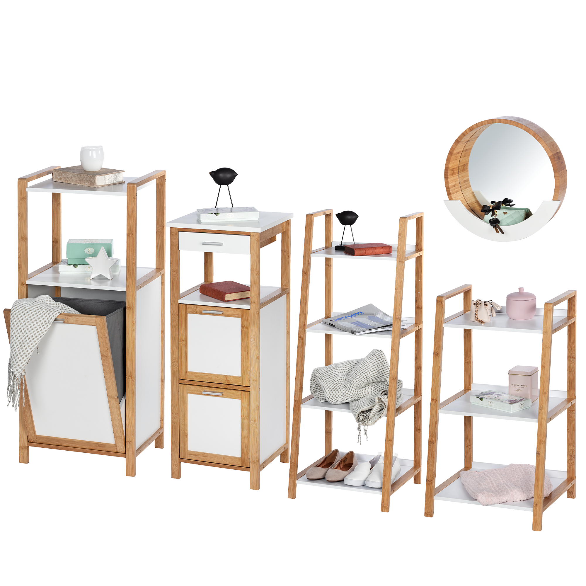 Shelf Unit W/ Laundry Basket - Finja - Bamboo