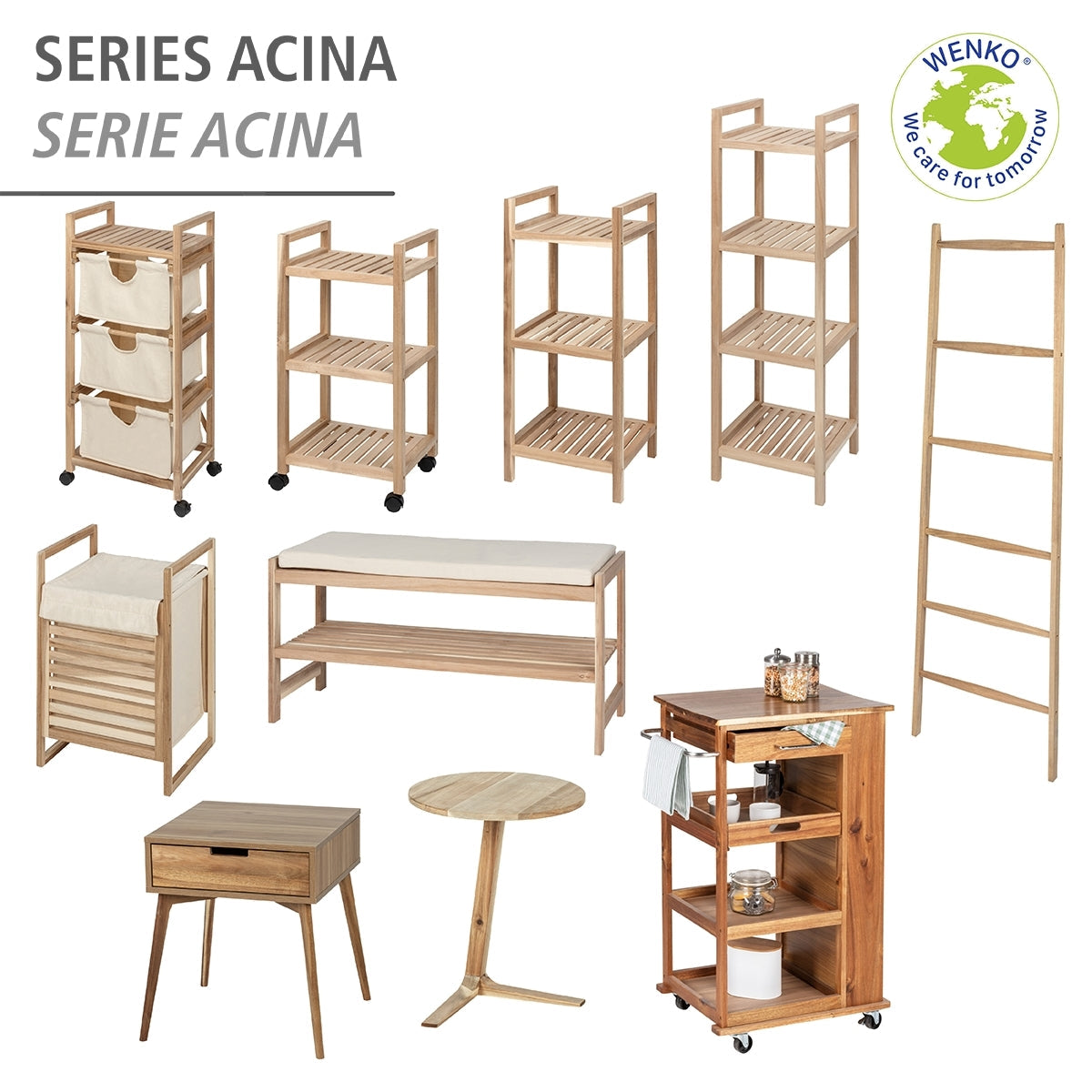 3-TIER SHELVING UNIT - ACINA RANGE - ACACIA WOOD