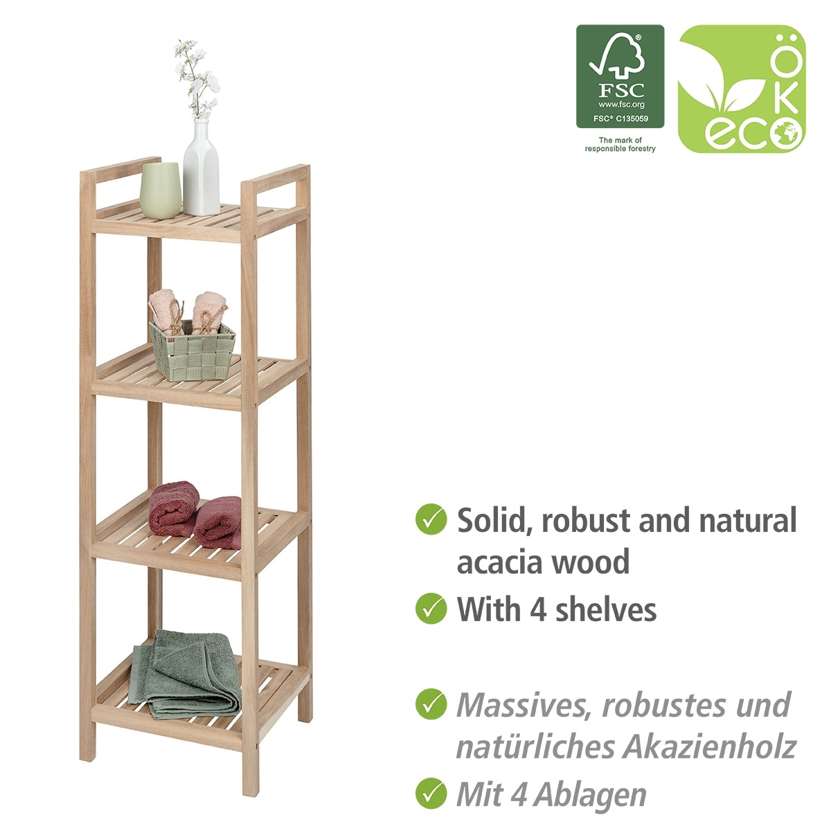 4-Tier Shelving Unit - Acina - Acacia Wood