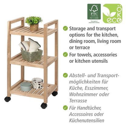 3-TIER SHELVING UNIT WITH WHEELS - ACINA RANGE - ACACIA WOOD