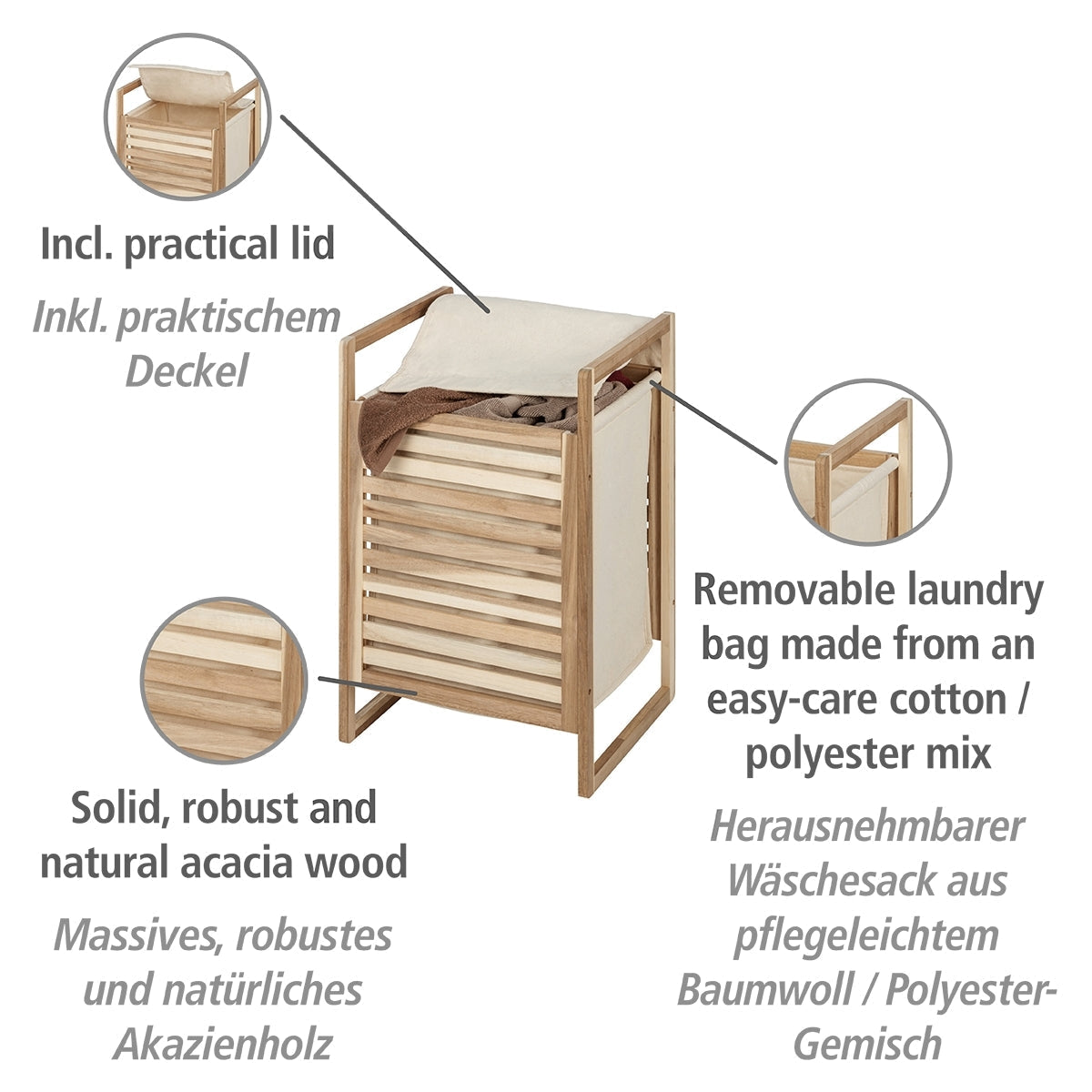 LAUNDRY BIN - ACINA RANGE - ACACIA WOOD