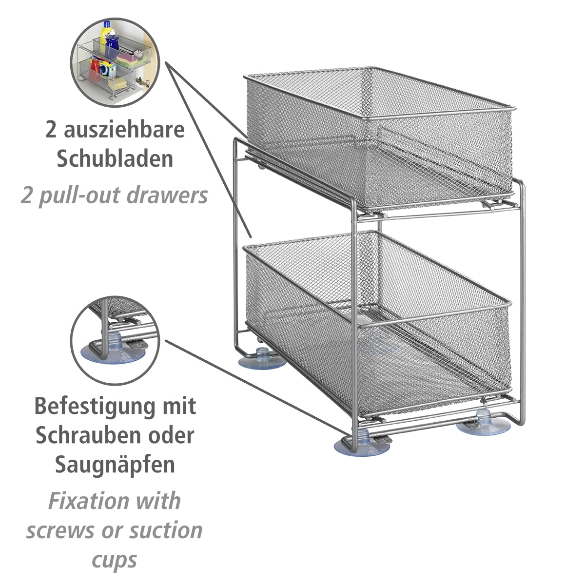 2 Drawer & Counter Storage Stand - Metal - Gioma