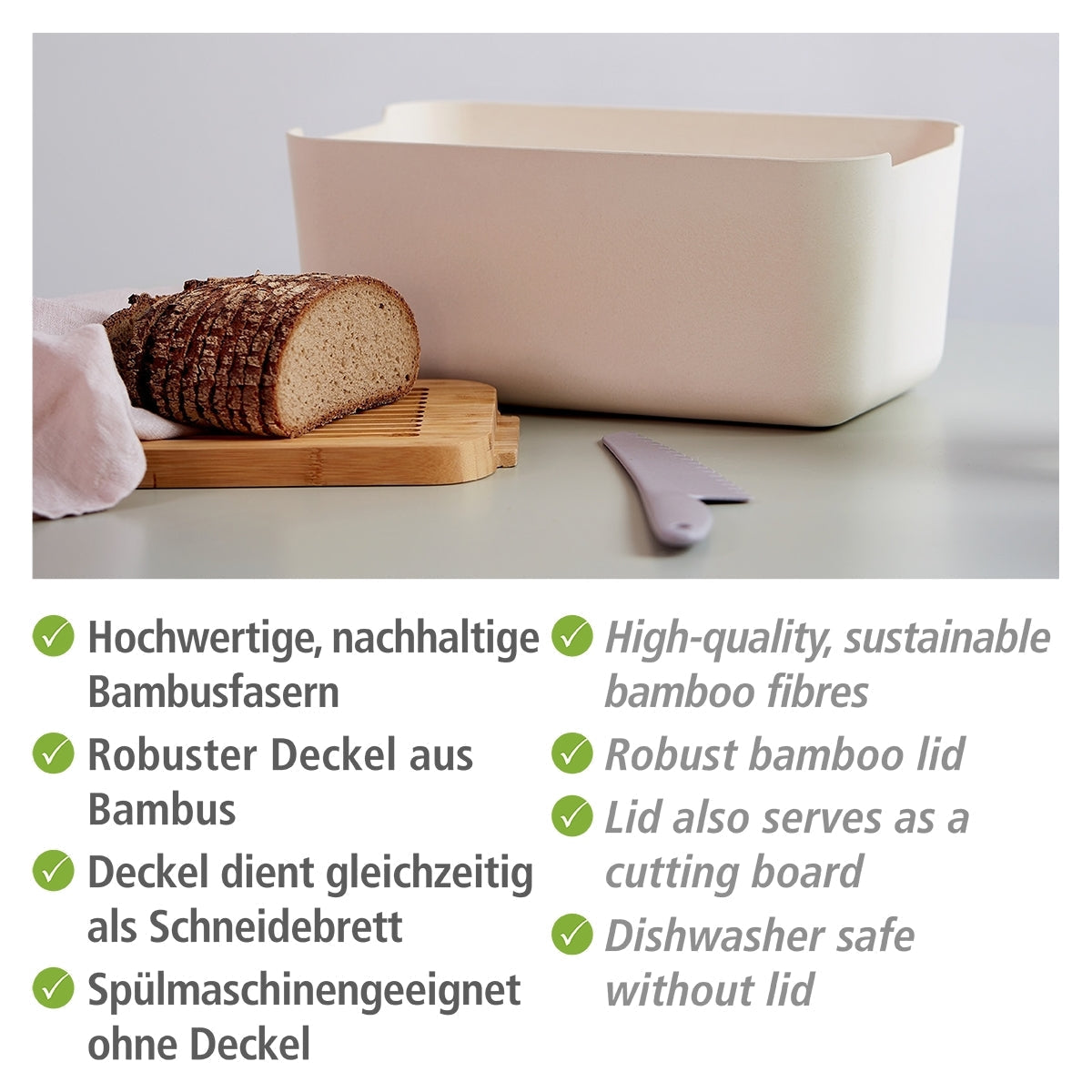 Derry Bread Box - Bamboo Lid & Integrated Cutting Board