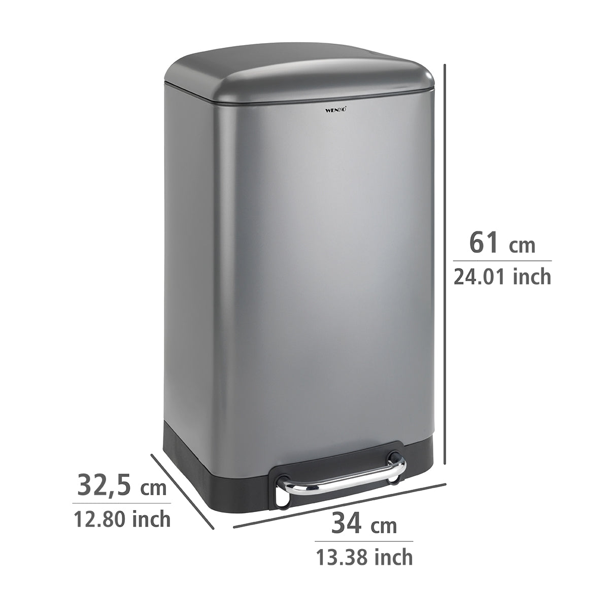 30L PEDAL BIN - STUDIO RANGE - EASY-CLOSE - STAINLESS STEEL - GREY