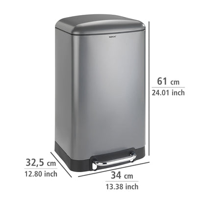 30L PEDAL BIN - STUDIO RANGE - EASY-CLOSE - STAINLESS STEEL - GREY