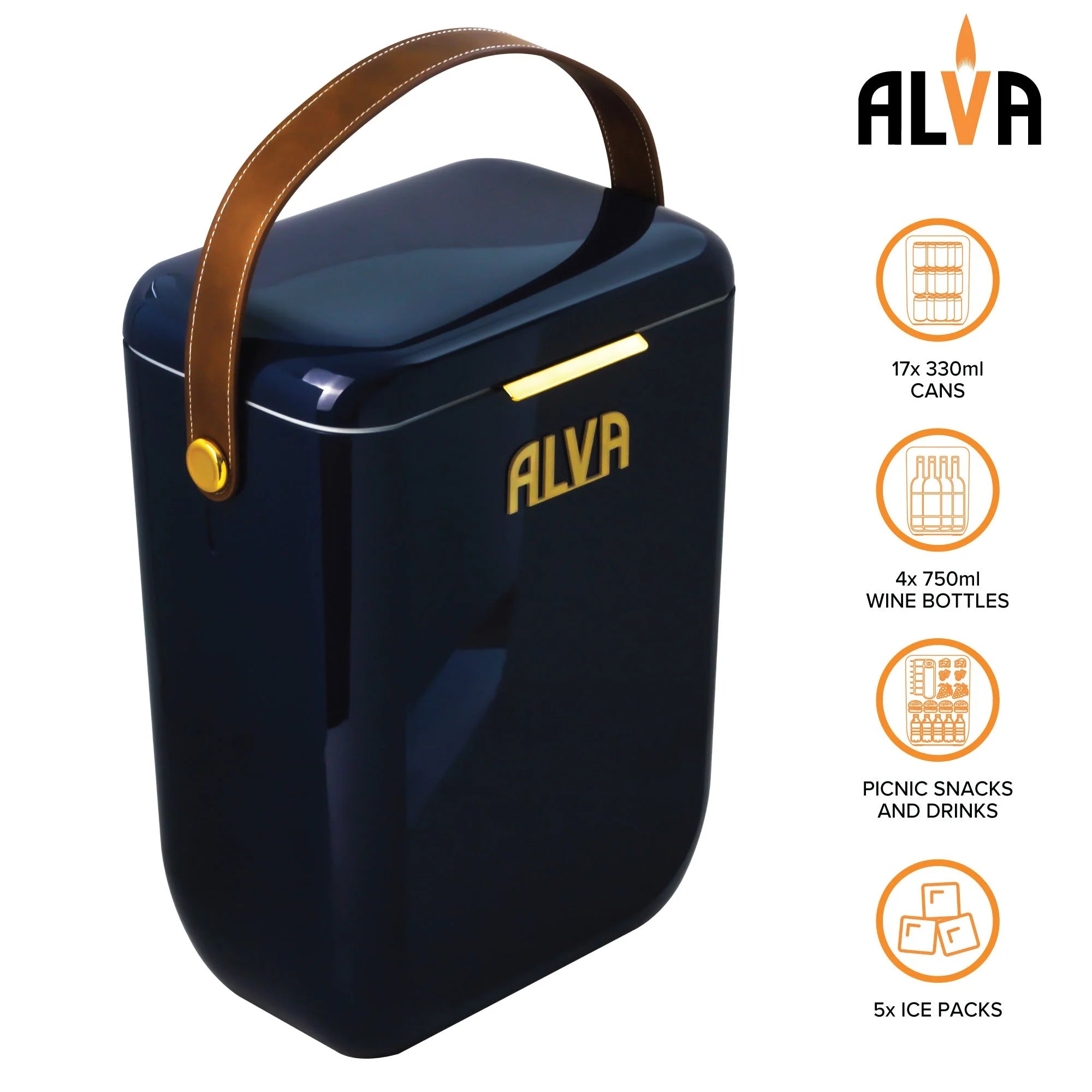 10L Cooler Box With Leather Strap - Midnight Blue