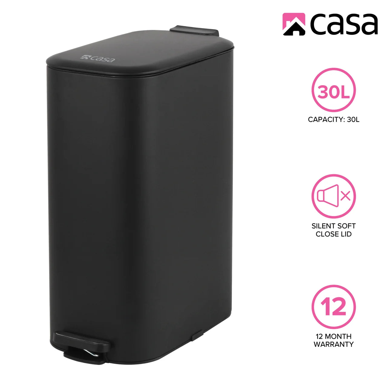 30L Steel Pedal Bin | Slimline Rectangle | Portofino