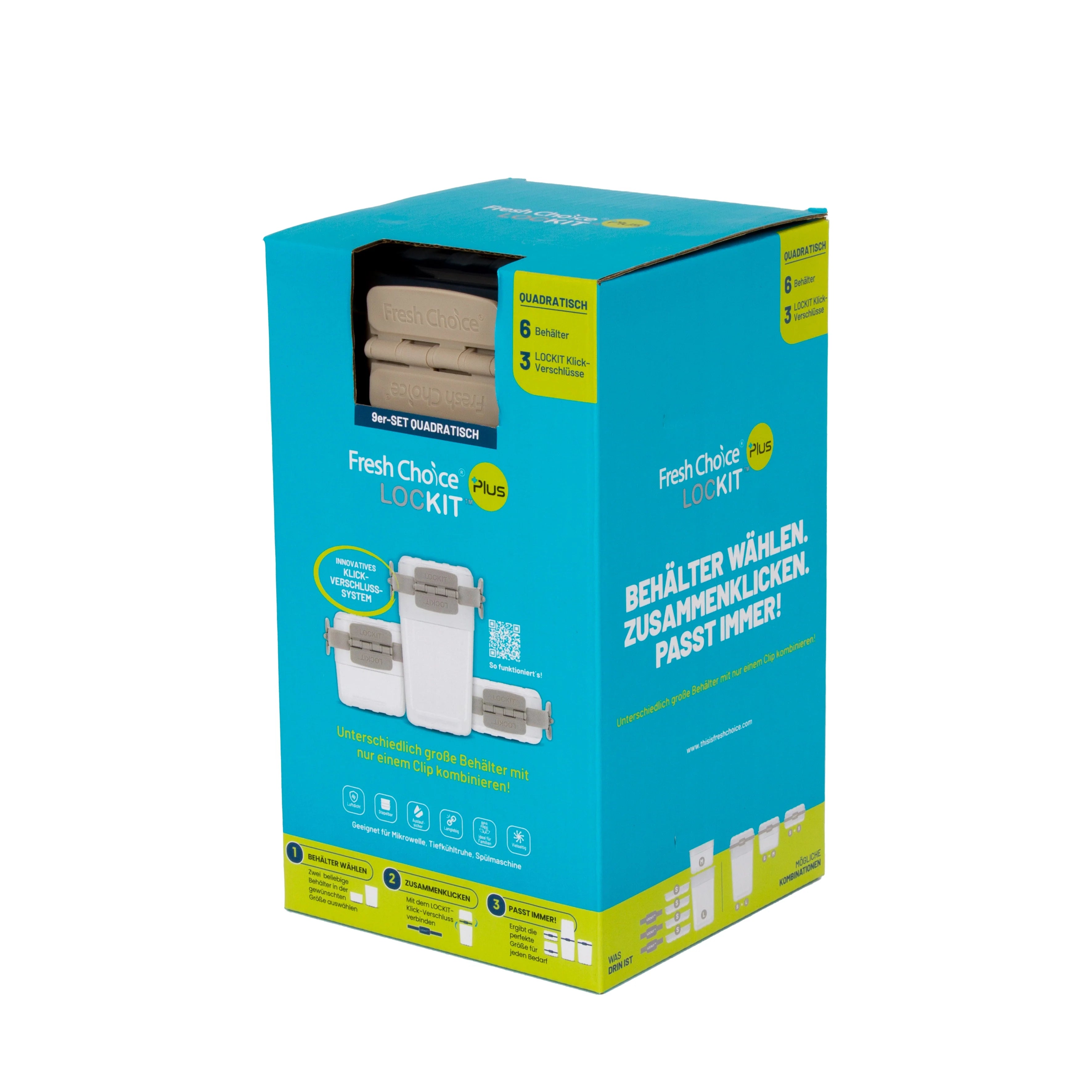 Fresh Choice | Lockit Square Large 9-Piece Set | Modular Food Storage