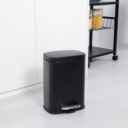 MODENA RECTANGLE  5L STEEL PEDAL BIN  -  BLACK MATTE