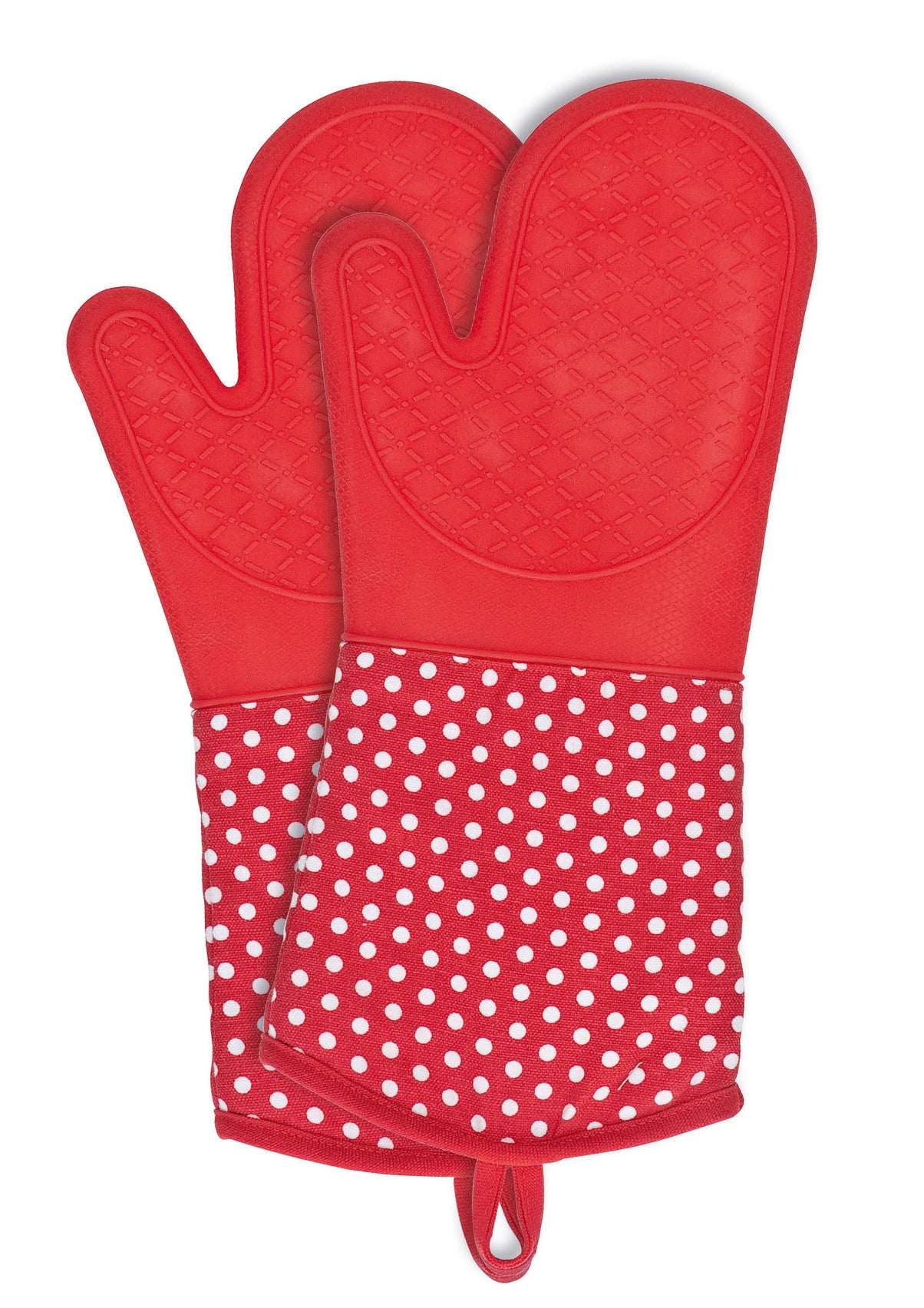 Oven Gloves Silicone 2 Pcs - Red W/ White Dots