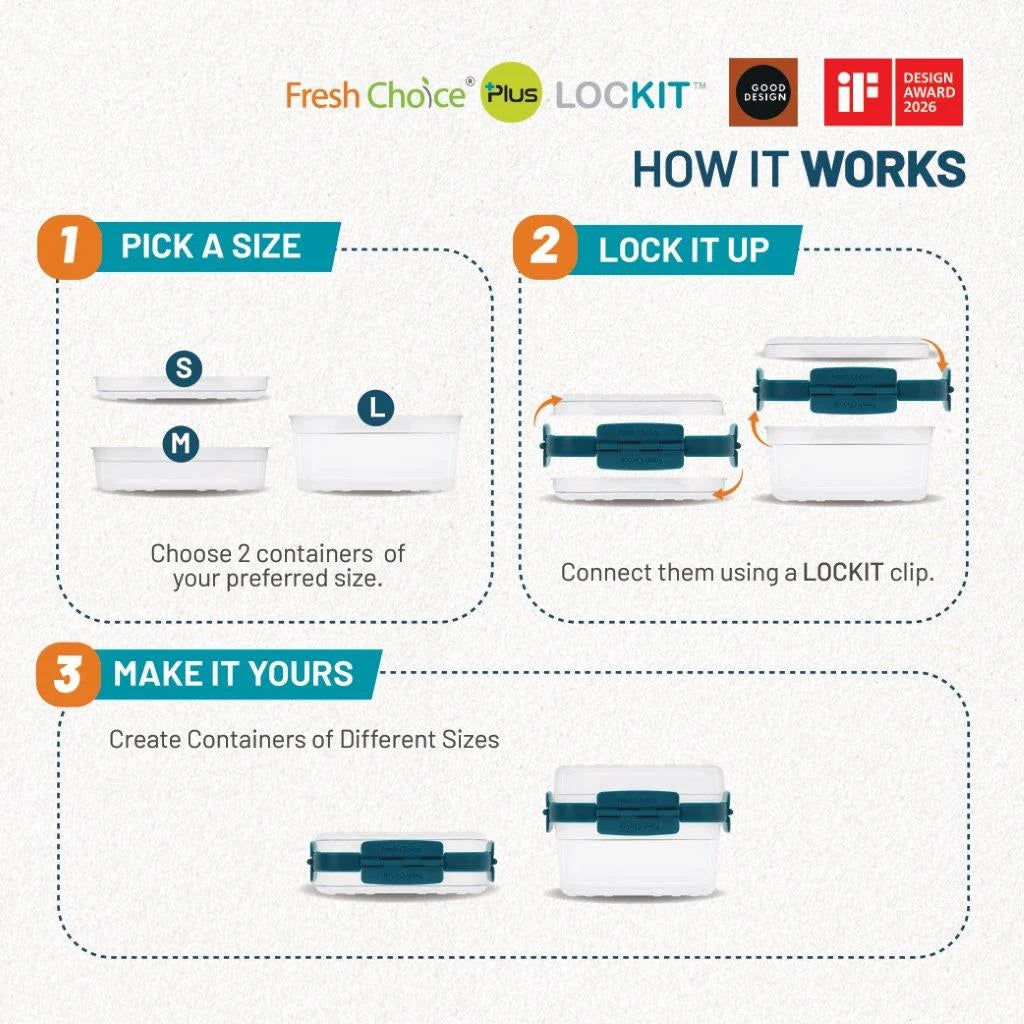 Fresh Choice | Lockit Rectangle Midi 4-Piece Set | Modular Food Storage