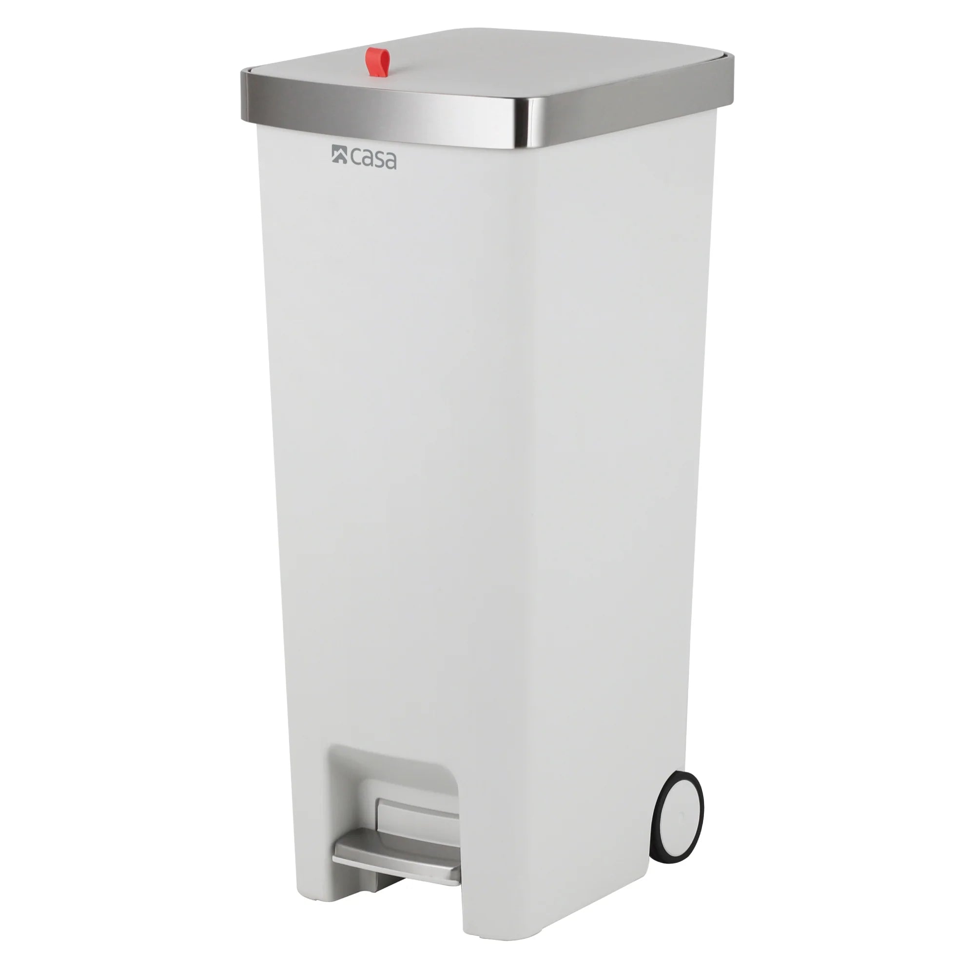 CASA Ravello 45L Pedal & Lid Lift Bin | Plastic | Slim Rectangle | With Wheels | White