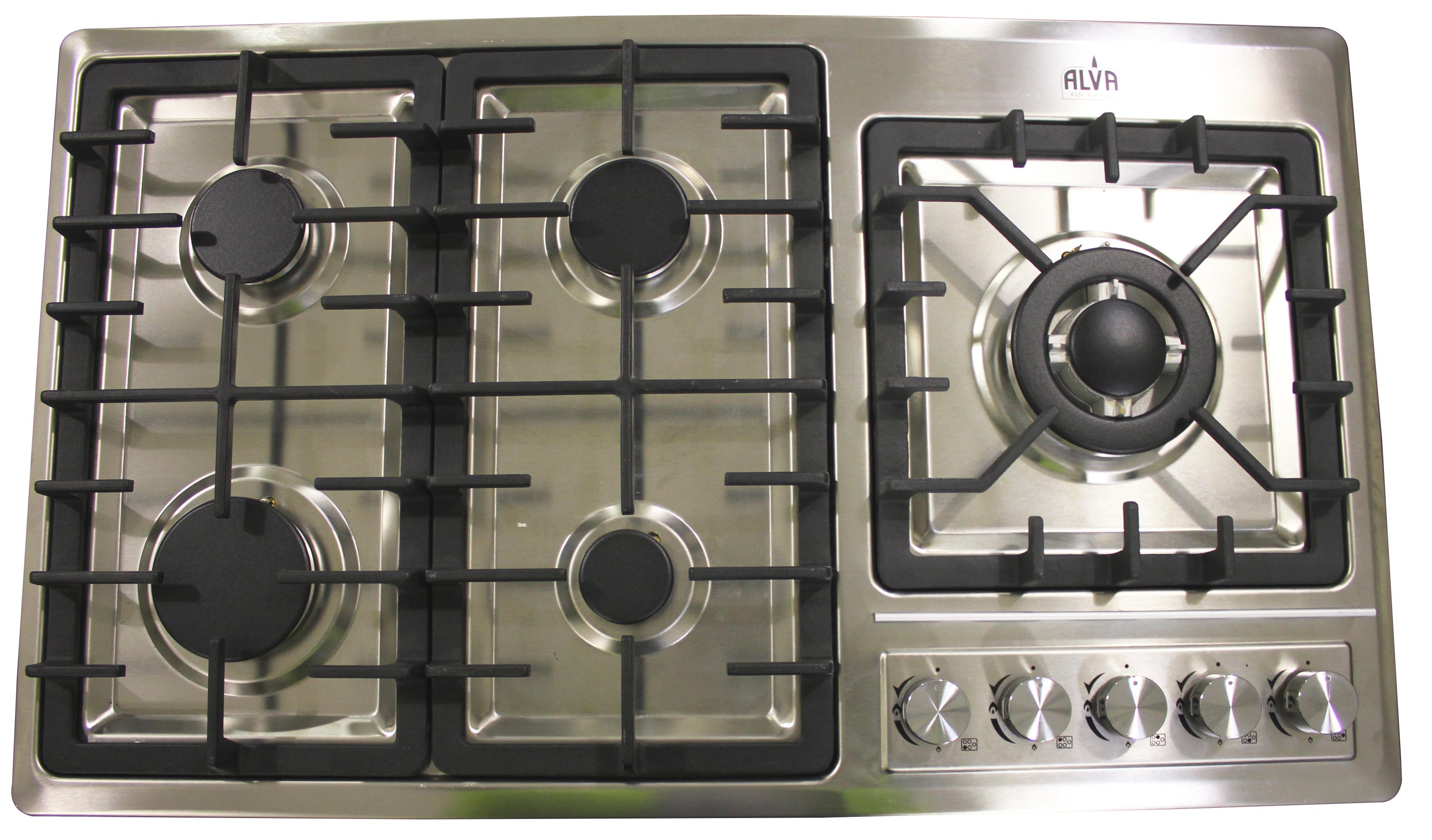 90cm 5-Burner Stainless Steel Gas Hob | Wok Burner | LPG Compatible