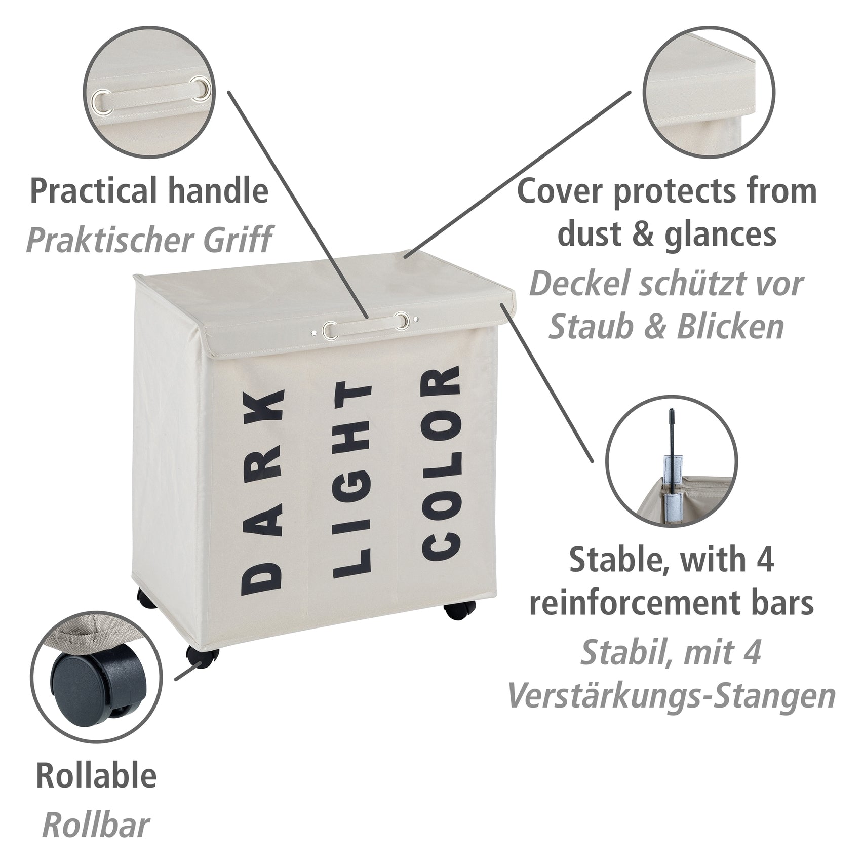 Laundry Basket 116L - 3 Compartment - Trivo - Beige