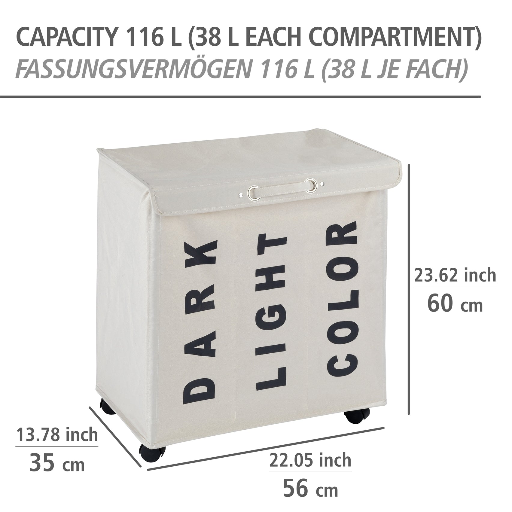 Laundry Basket 116L - 3 Compartment - Trivo - Beige