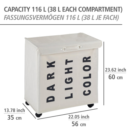 LAUNDRY BASKET 116L - 3 COMPARTMENT - TRIVO RANGE - BEIGE