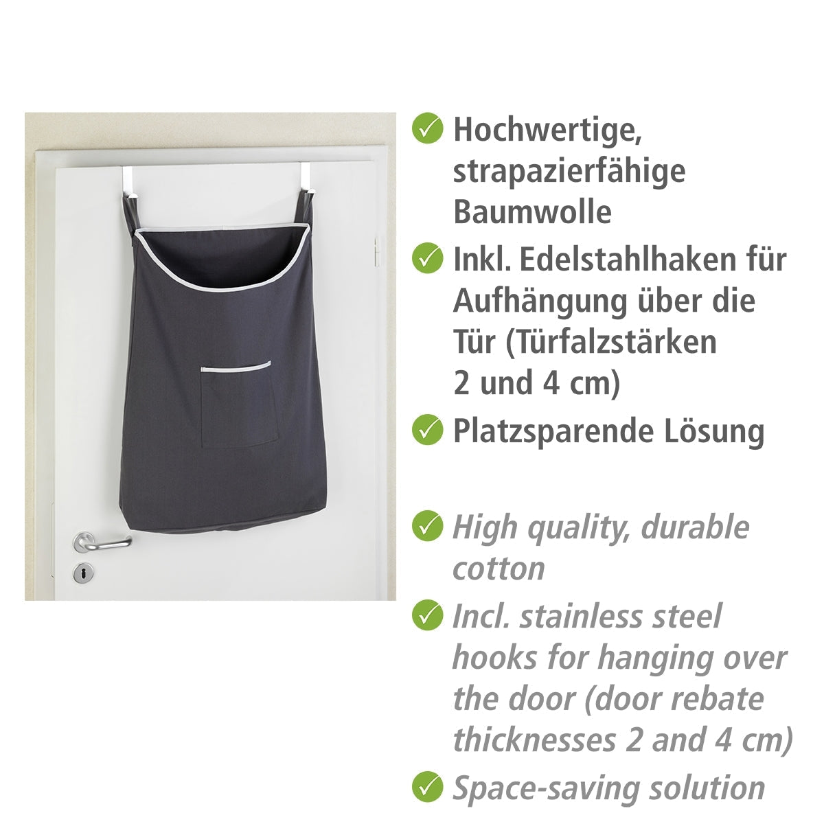 Over The Door Cloth Laundry Basket Canguro Range - Grey