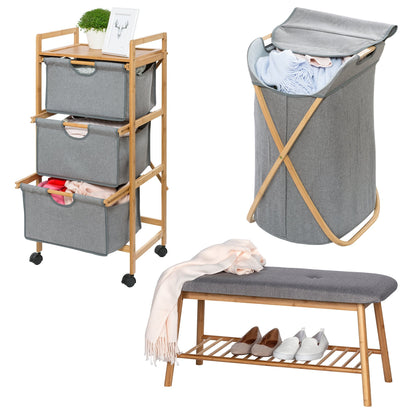 LAUNDRY TROLLEY - 3 DRAWER - BAHARI RANGE - BAMBOO GREY