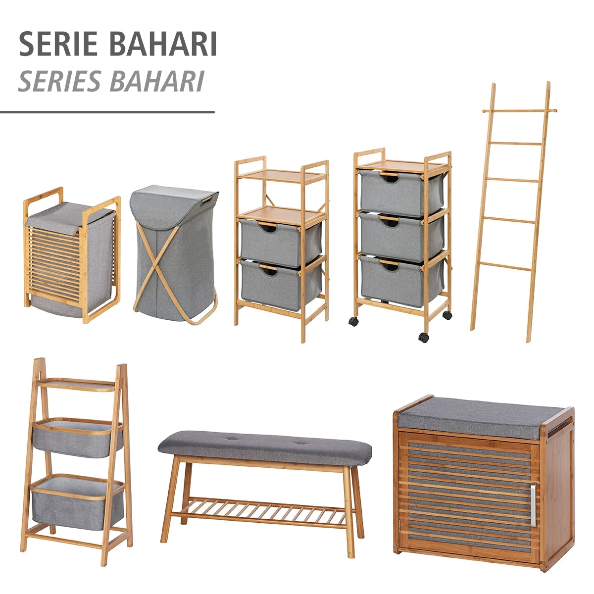 SHELF UNIT WITH 2 DRAWERS - BAHARI RANGE - BAMBOO - 34X44X96CM