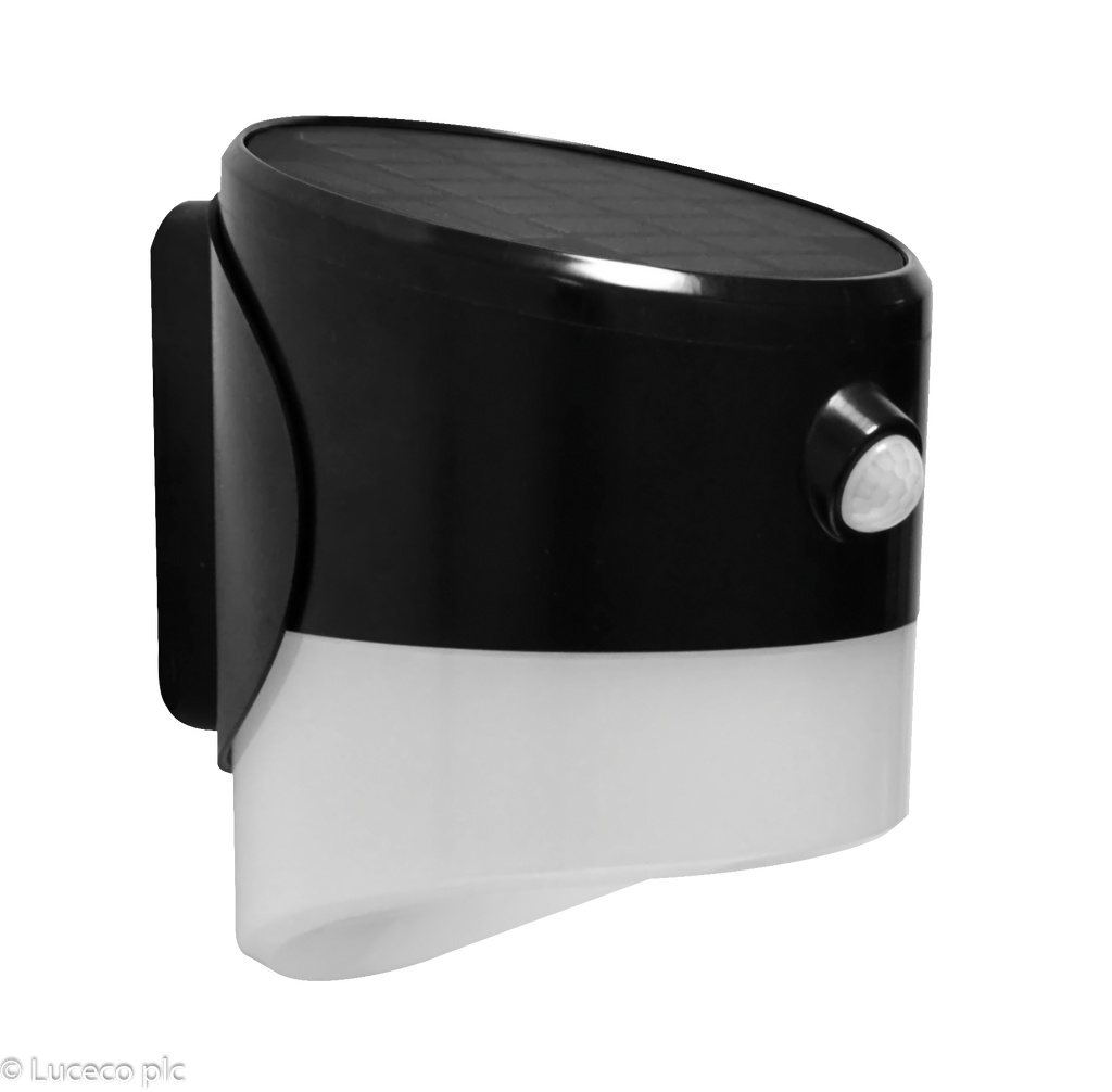 SOLAR GUARDIAN PIR WALL LANTERN BLACK IP44 200LM 2W 4000K