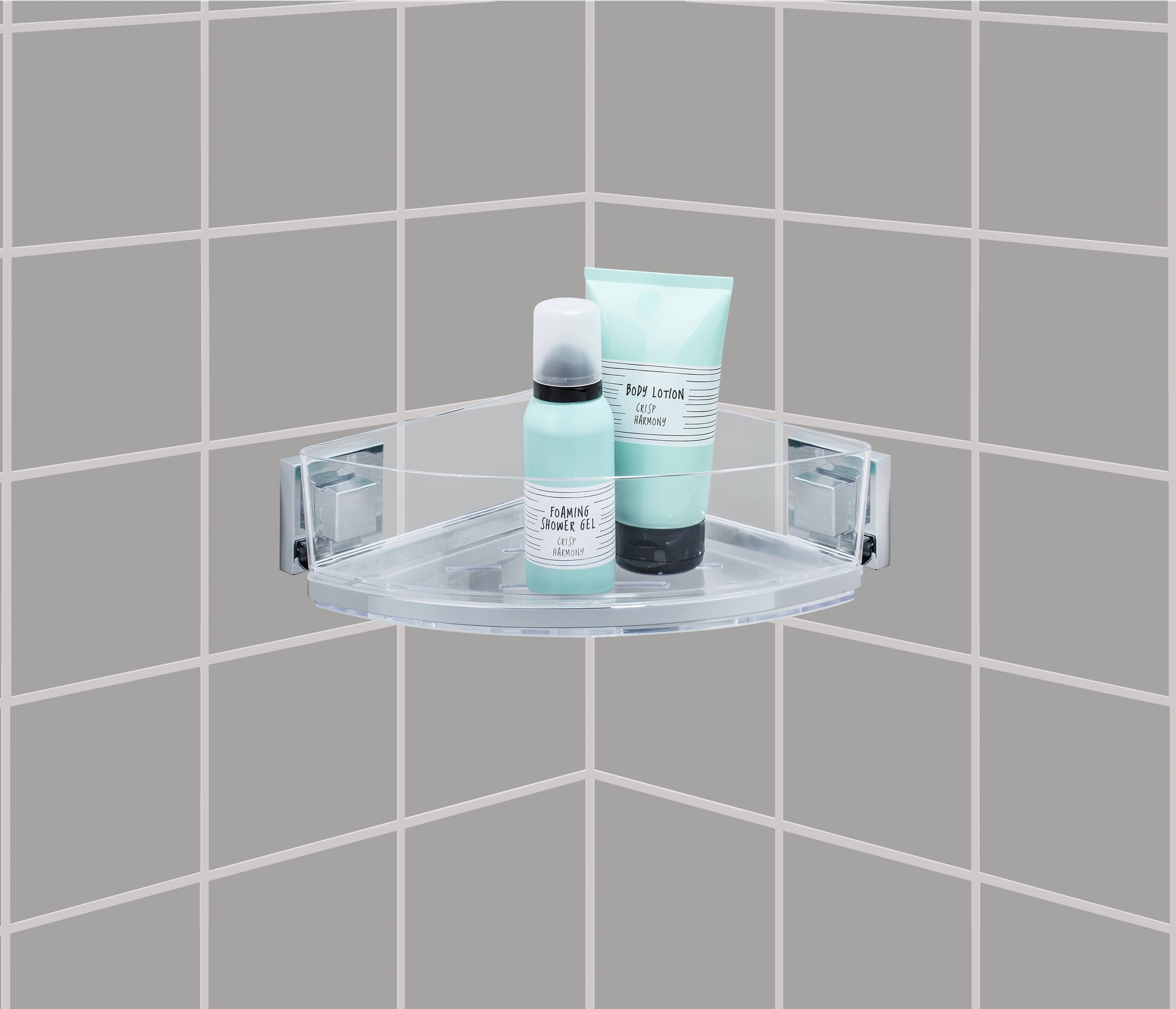 Vacuum-Loc Corner Shelf Quadro Range - S/Steel - No Drilling