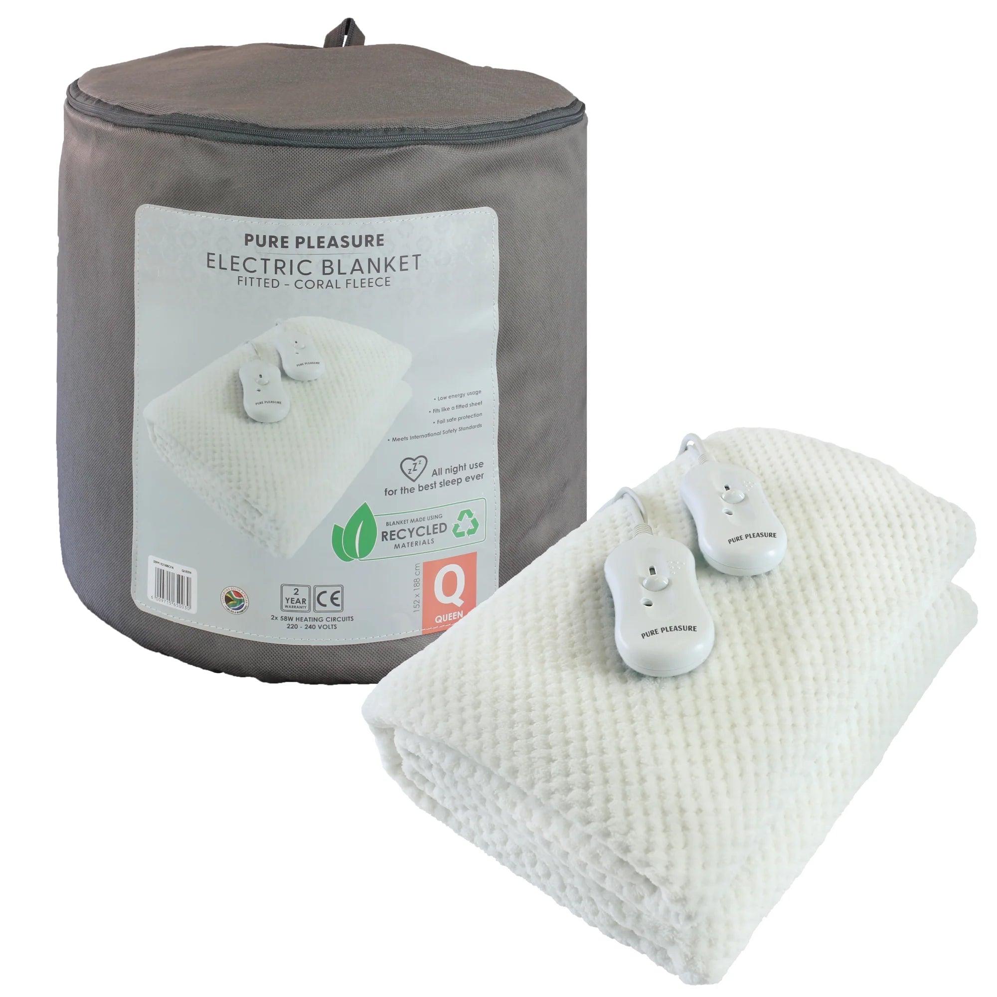 Coral Fleece Fitted Electric Blanket | 3 Heat | Tog Bag