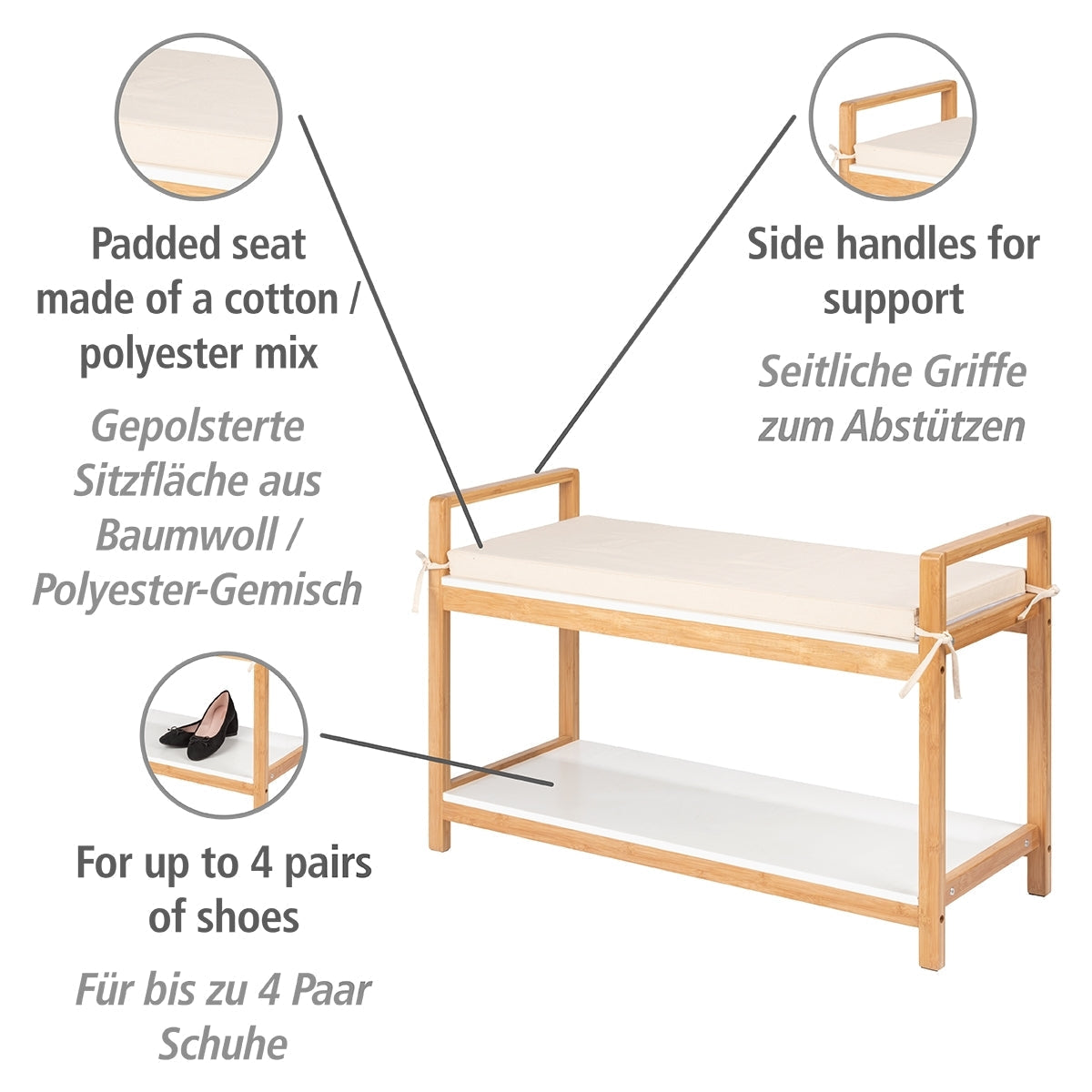 Shoe Bench With Cushion - Finja - Bamboo