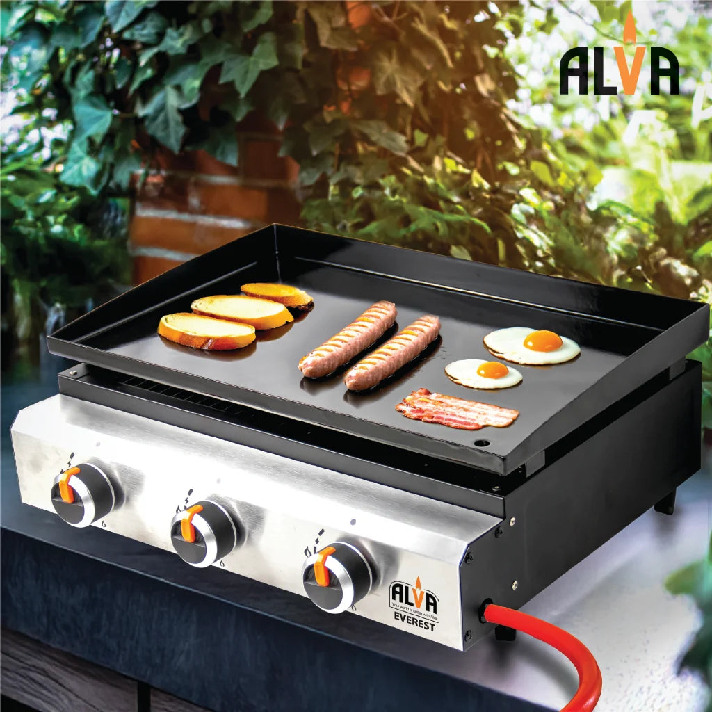Alva Everest Tabletop 3-Burner Gas BBQ with Grill, Plancha Plate & Cover