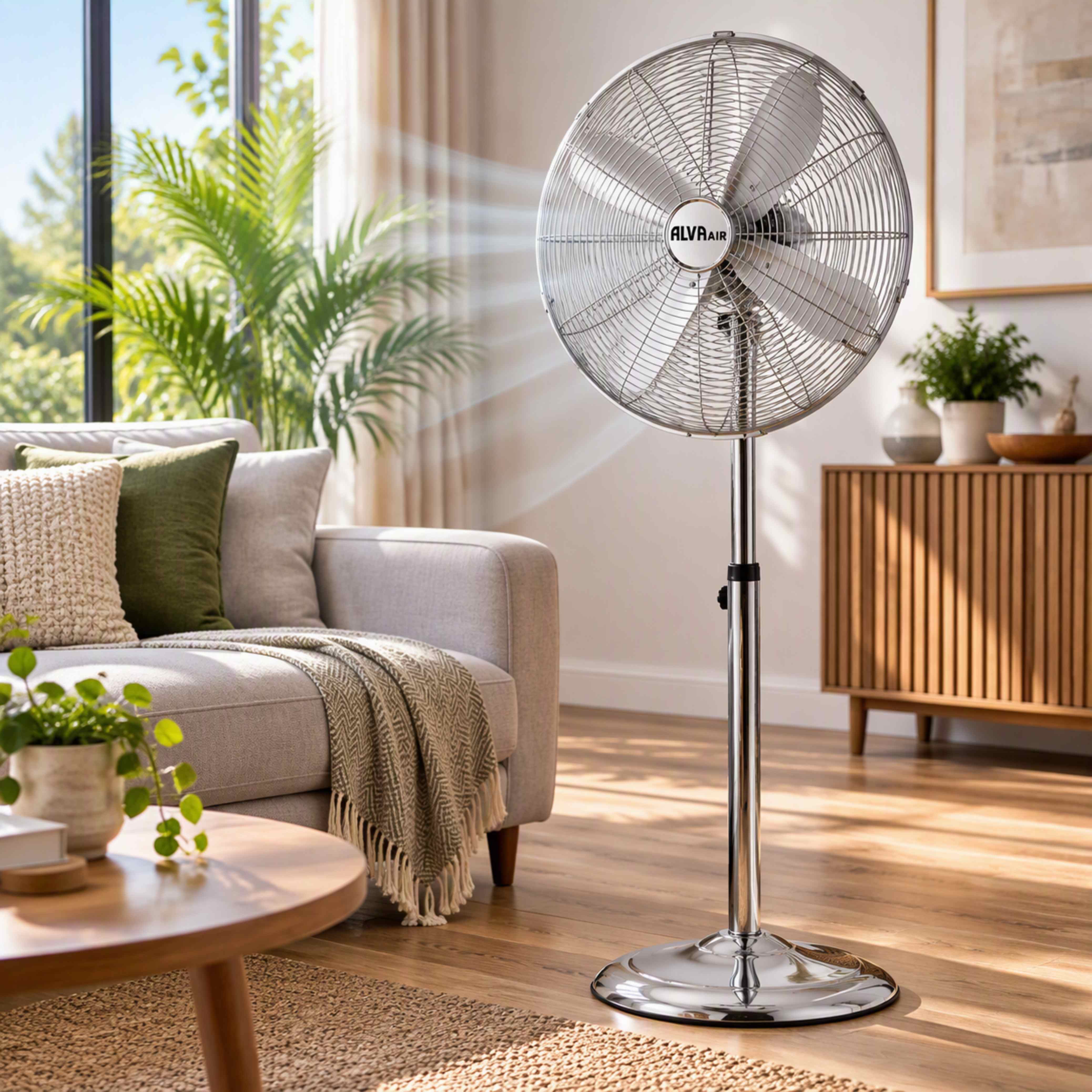 Alva Air 40cm Chrome Pedestal Fan – Adjustable Height